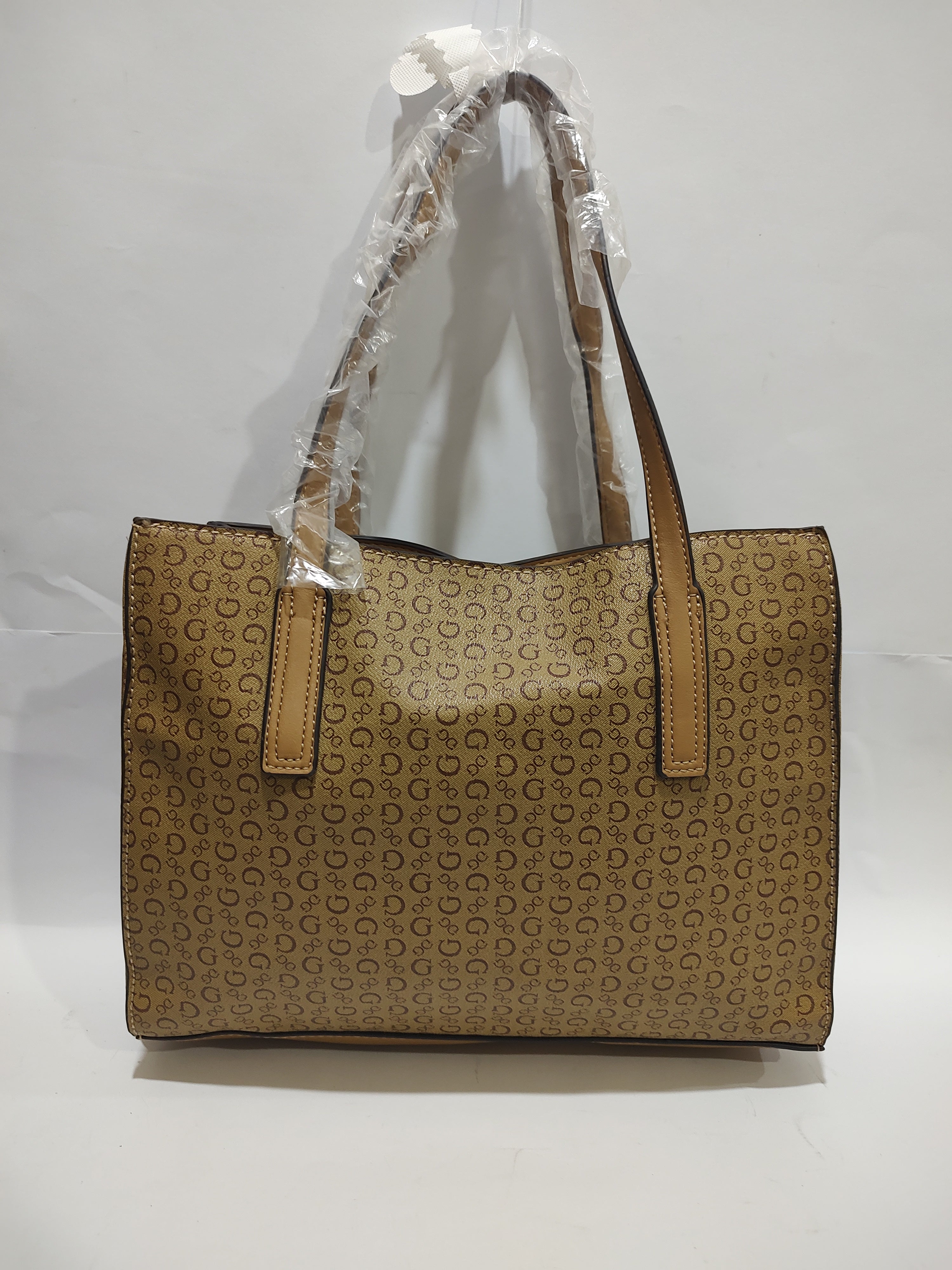 Classic Monogram Print Tote Bag – Elegant Tan & Earthy Brown Professional Satchel