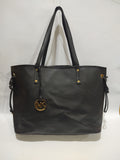 Classic Black Pebbled Leather Tote Bag – Versatile Large Shoulder Bag with Gold Accents