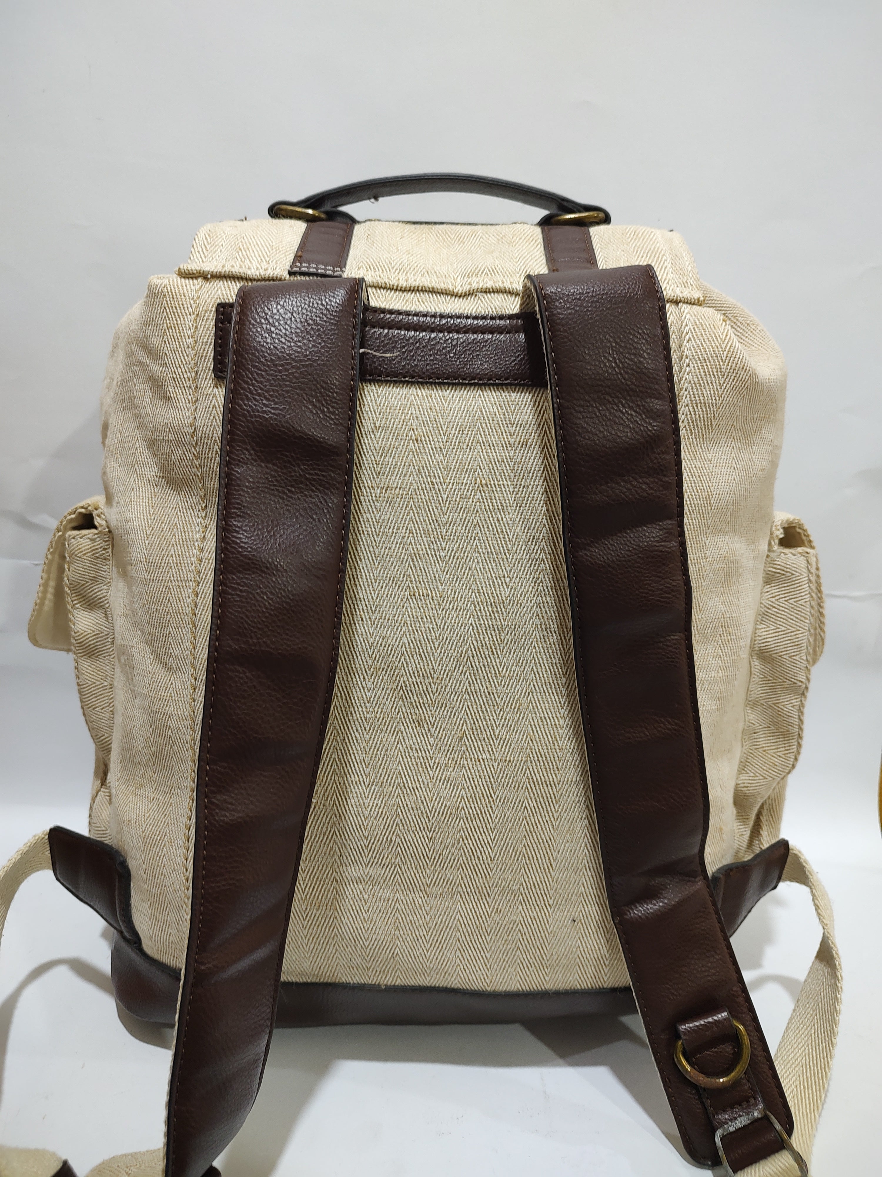 Herringbone Canvas & Faux Leather Rucksack 🎒