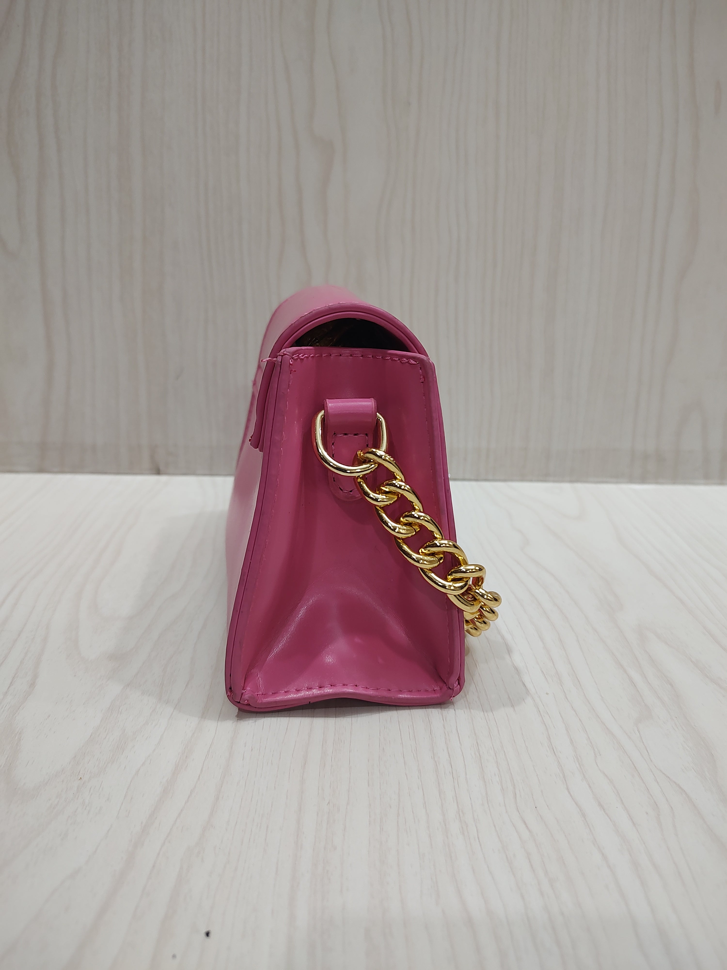 Bubblegum Pink Trapeze Mini Hand Bag with Chunky Gold Chain