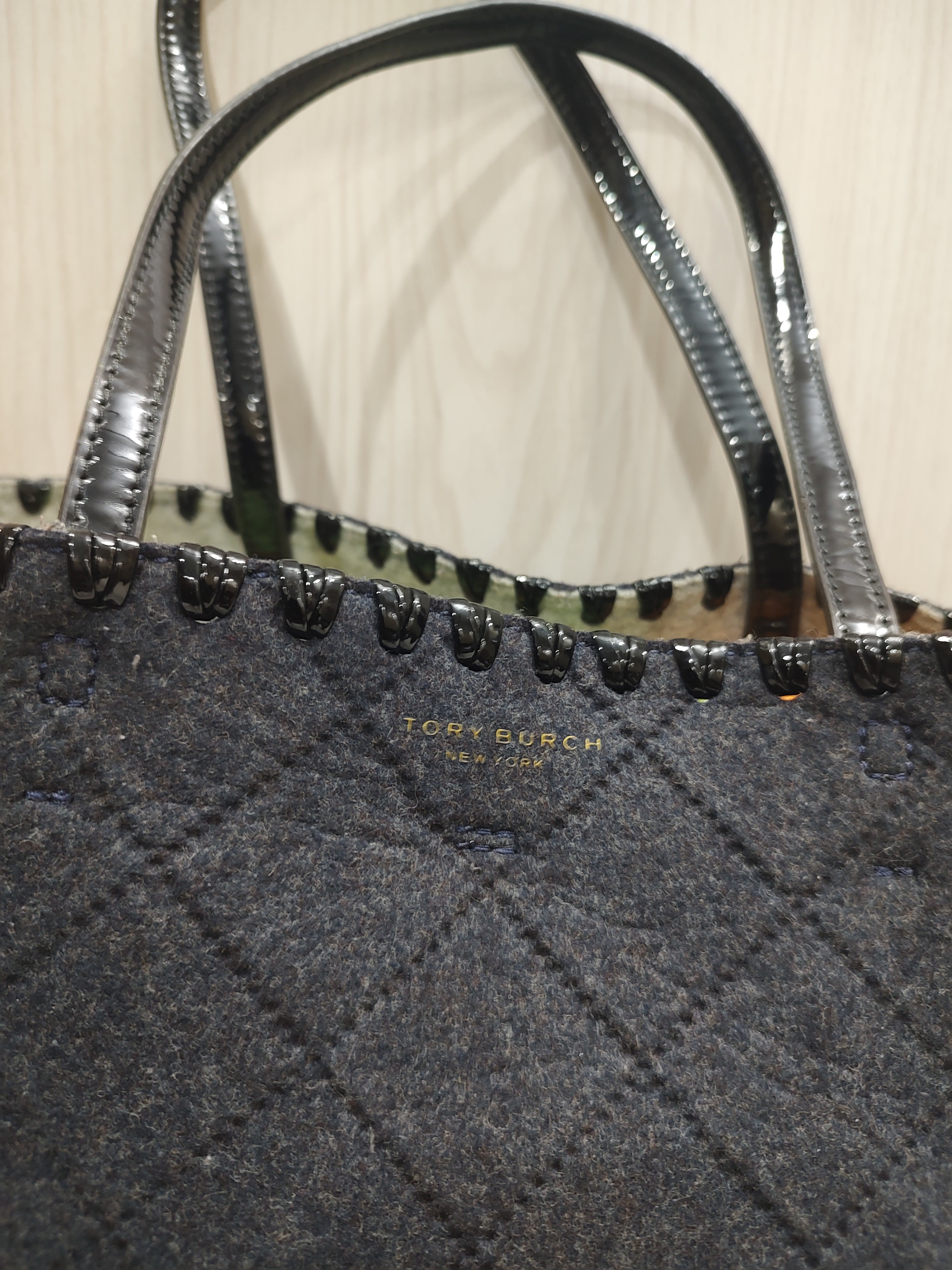 ✨ Quilted Felt Tote with Patent Accents ✨