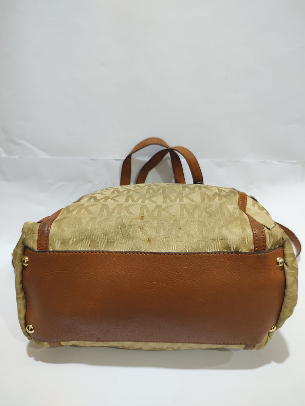 Premium Monogram Jacquard Satchel Bag – Elegant Beige & Tan Two-Tone