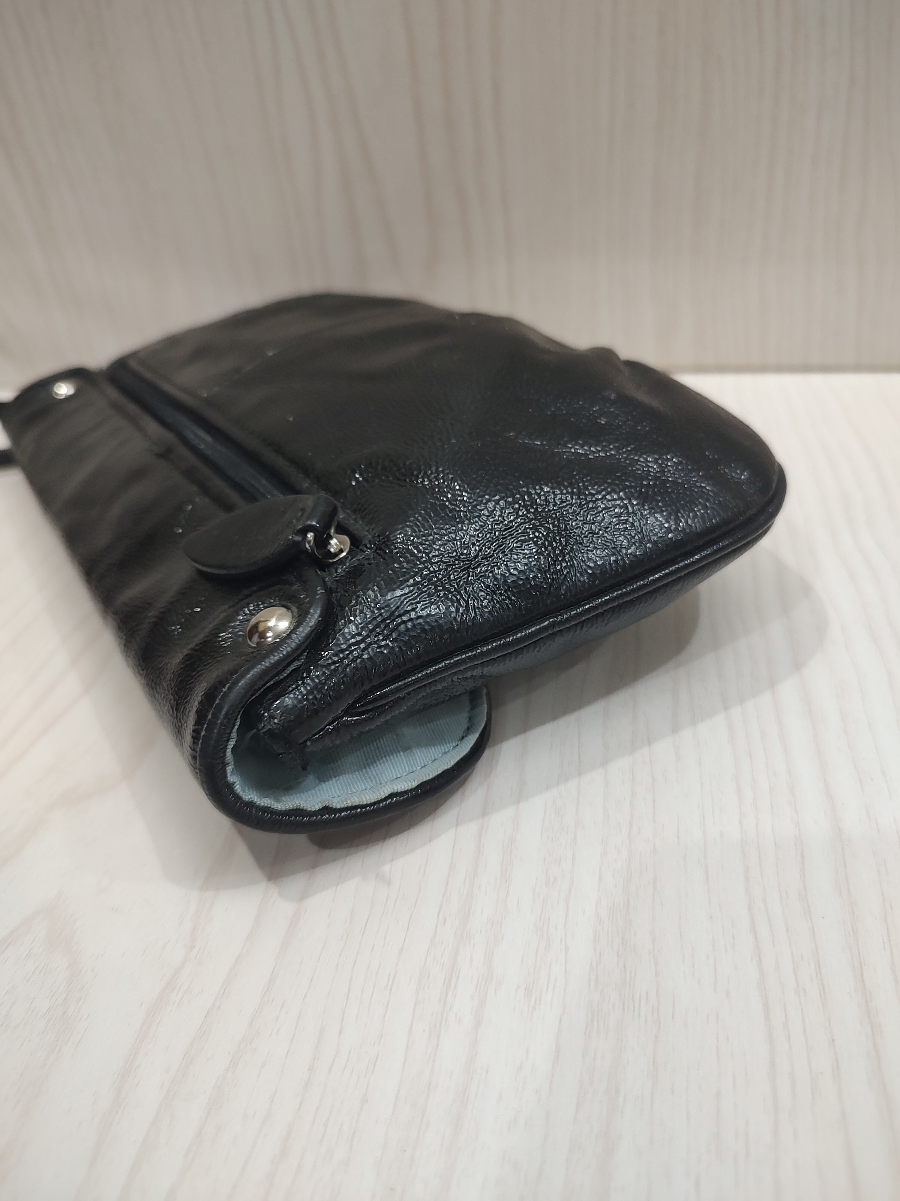 Chic Pleated Black Leather Wristlet Clutch 🖤