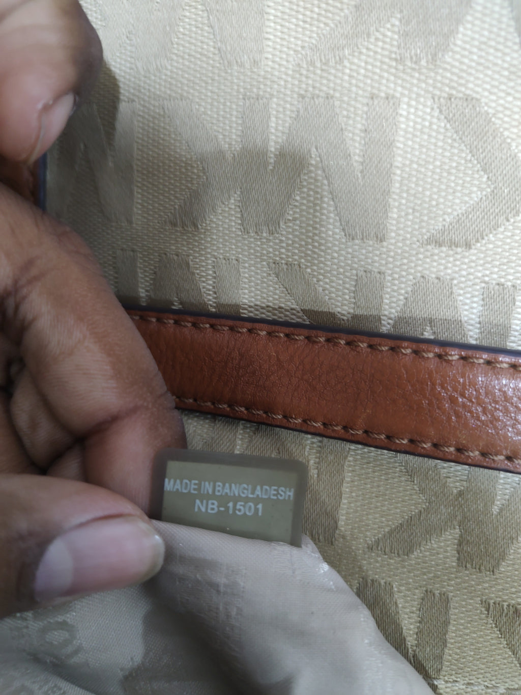 Premium Monogram Jacquard Satchel Bag – Elegant Beige & Tan Two-Tone