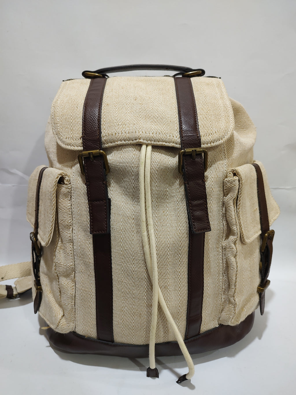 Herringbone Canvas & Faux Leather Rucksack 🎒