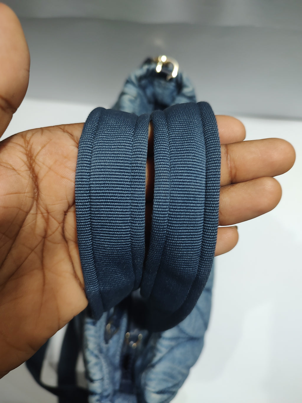 Quilted Denim Crossbody Tote - Leaf Pattern Stitching in Light Wash Blue 🧵💙
