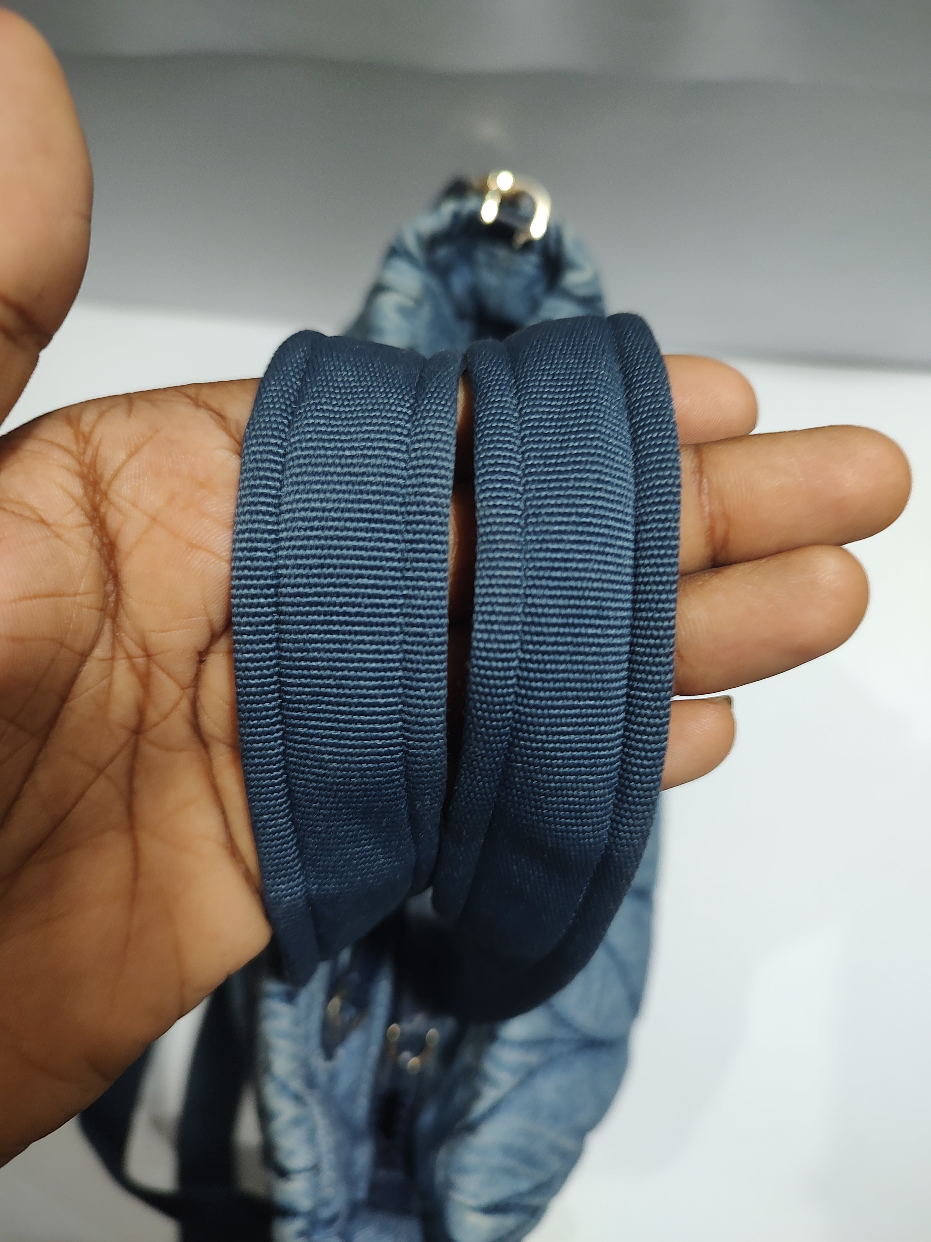 Quilted Denim Crossbody Tote - Leaf Pattern Stitching in Light Wash Blue 🧵💙