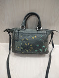 Vintage Boho Floral Embossed Grey Leather Handbag 👜✨