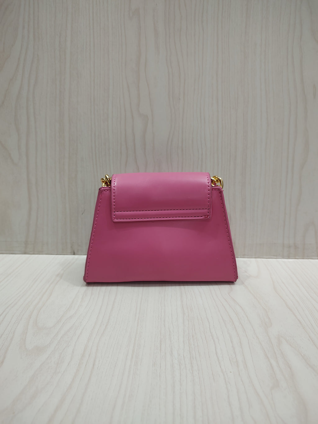 Bubblegum Pink Trapeze Mini Hand Bag with Chunky Gold Chain