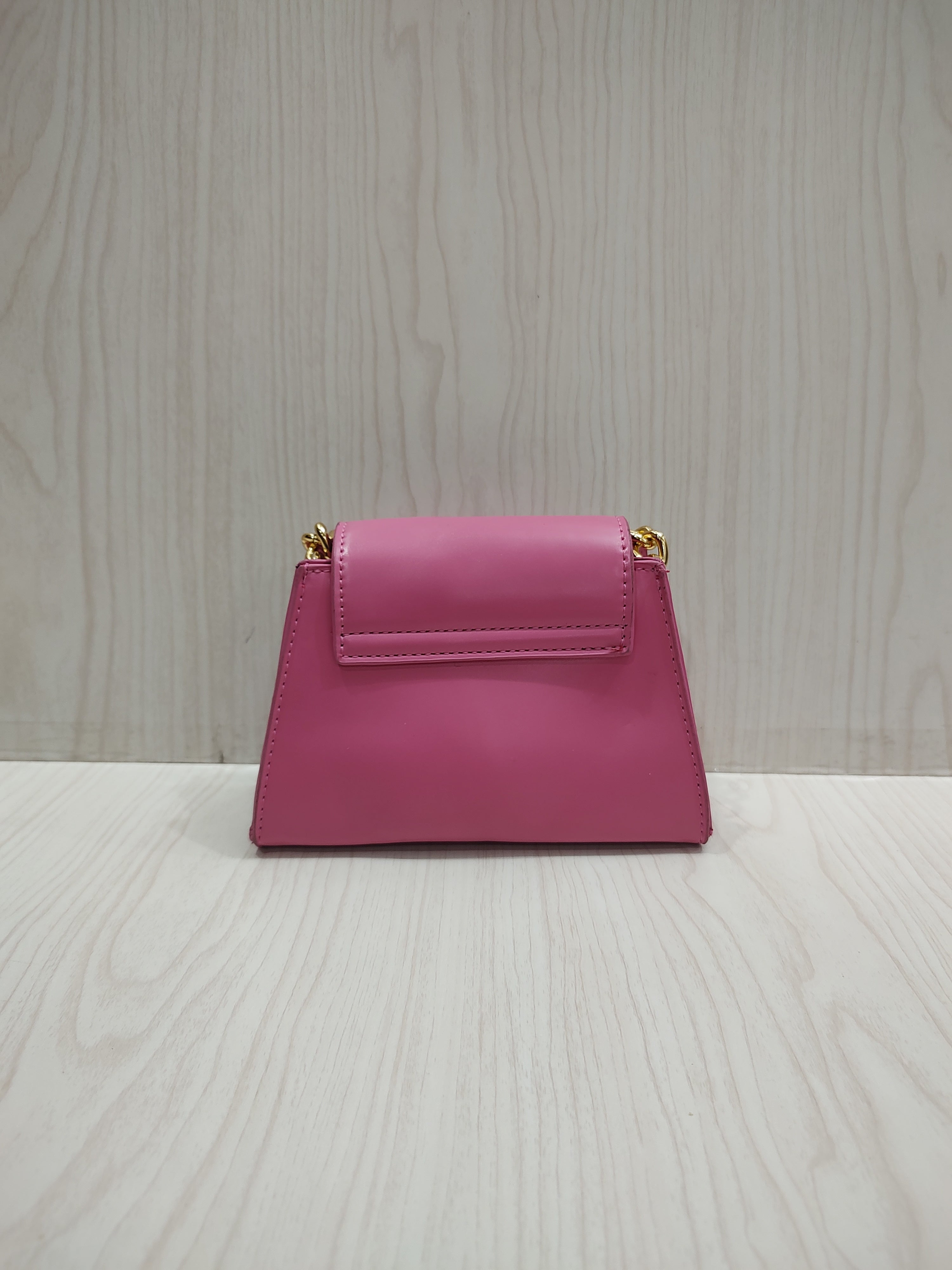 Bubblegum Pink Trapeze Mini Hand Bag with Chunky Gold Chain