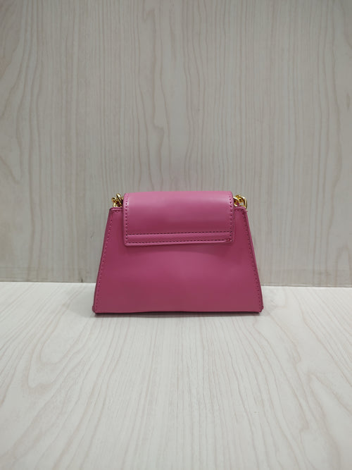 Bubblegum Pink Trapeze Mini Hand Bag with Chunky Gold Chain