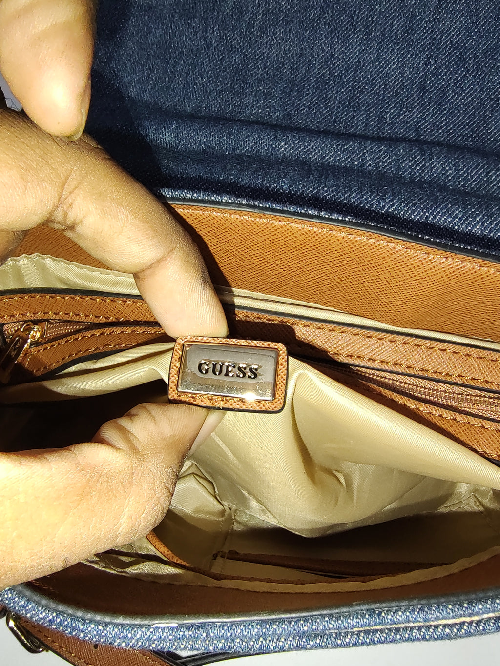 Blue Denim & Tan Leather Top-Handle Crossbody bag👖👜