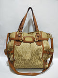 Premium Monogram Jacquard Satchel Bag – Elegant Beige & Tan Two-Tone
