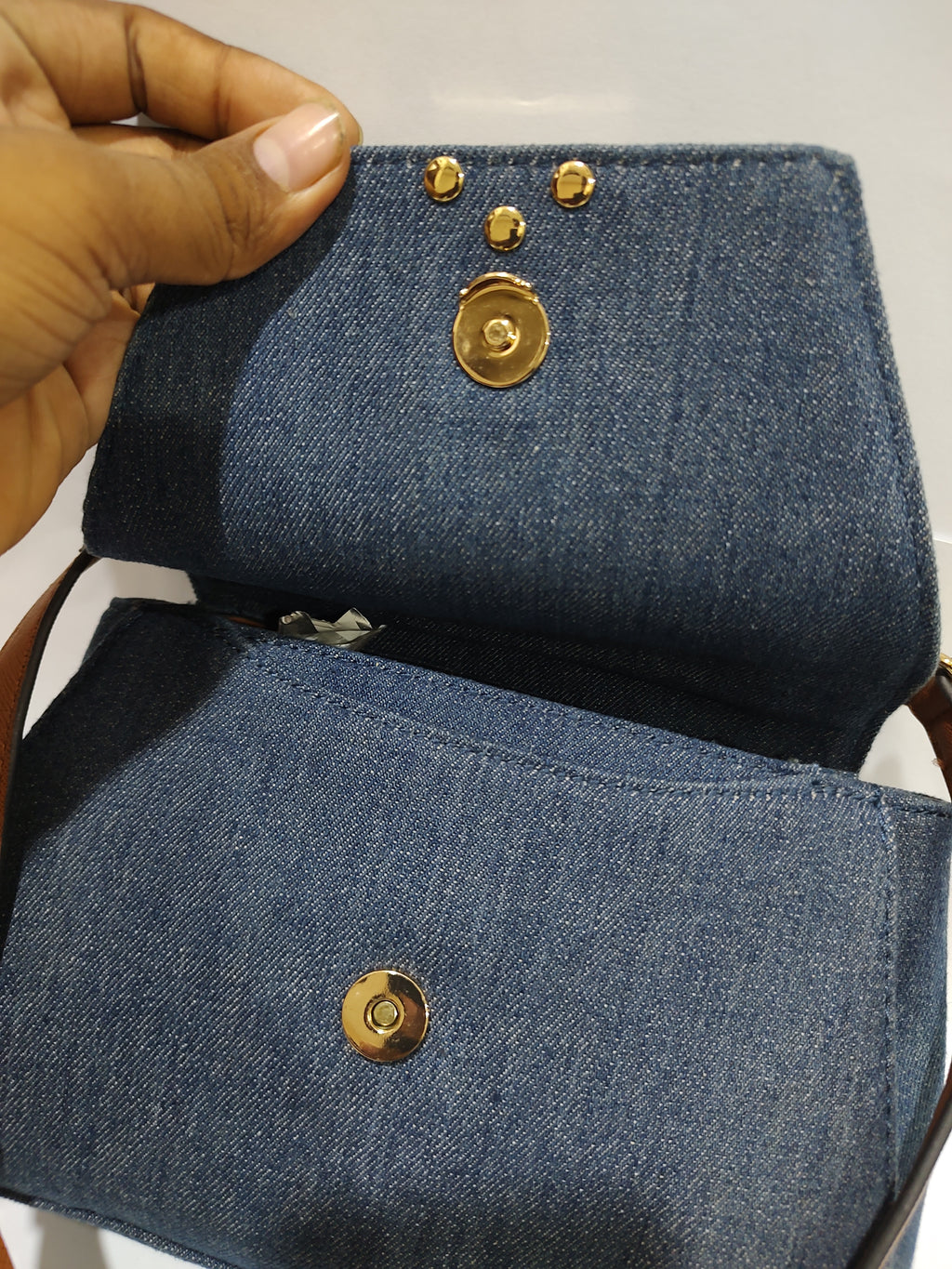 Blue Denim & Tan Leather Top-Handle Crossbody bag👖👜
