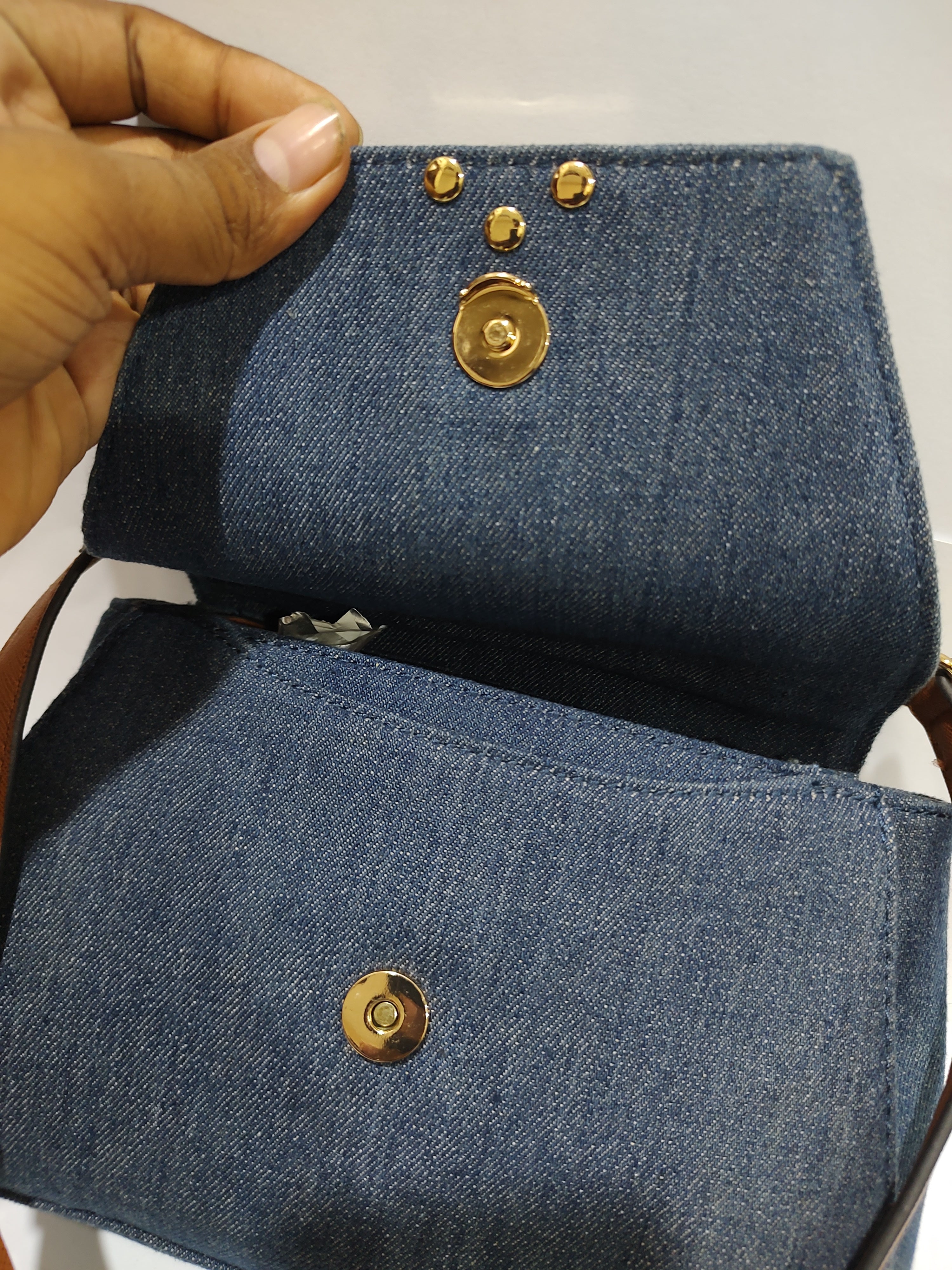 Blue Denim & Tan Leather Top-Handle Crossbody bag👖👜