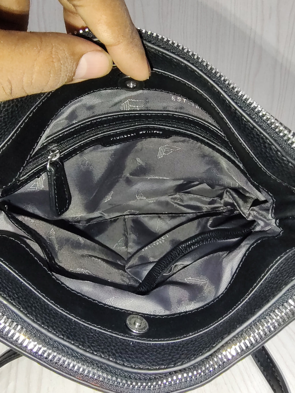 Sleek Textured Crossbody Bag with Triple-Compartment Storage