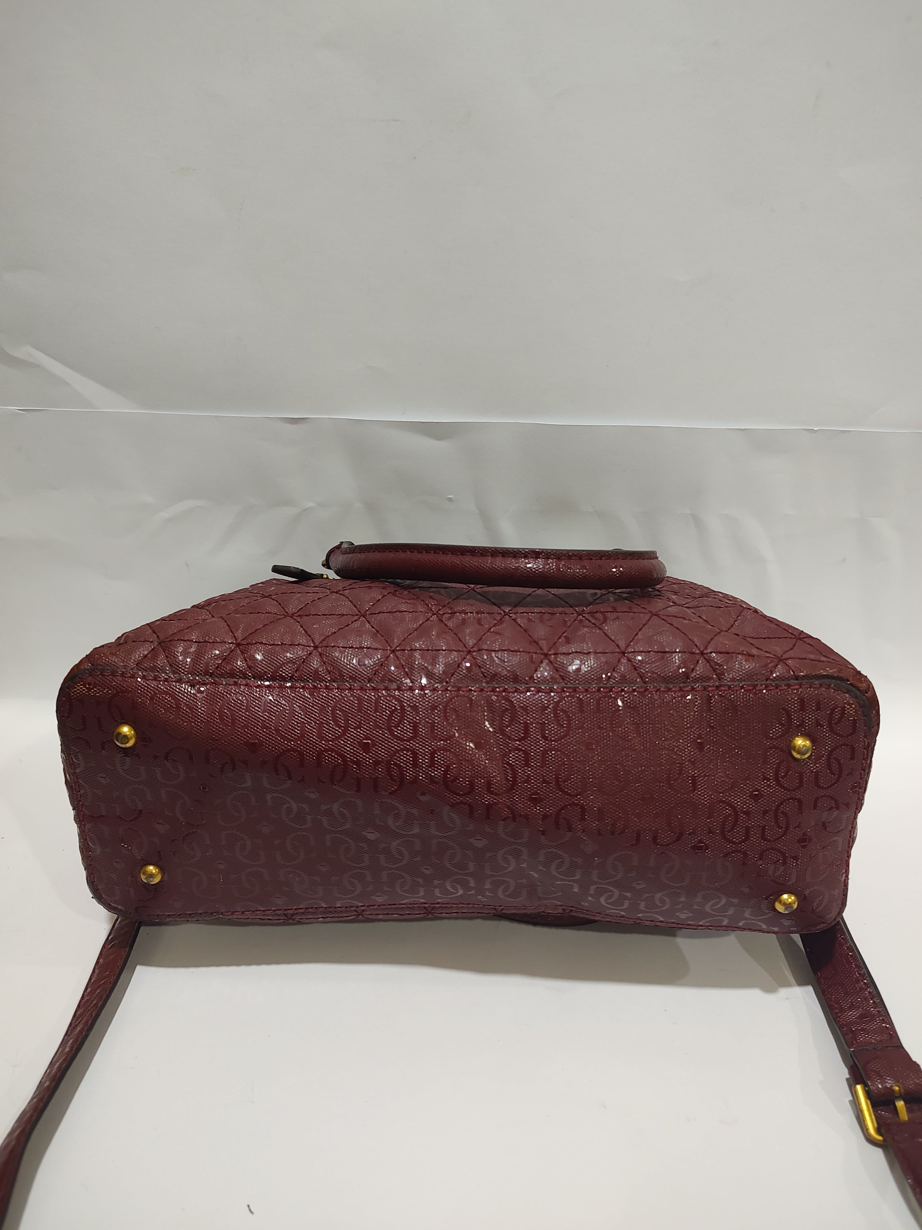 Elegant Maroon Quilted Satchel Bag – Textured Vegan Leather with Antique Gold Hardware