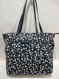 Navy Floral Daisy Print Large Nylon Tote Bag 🌼