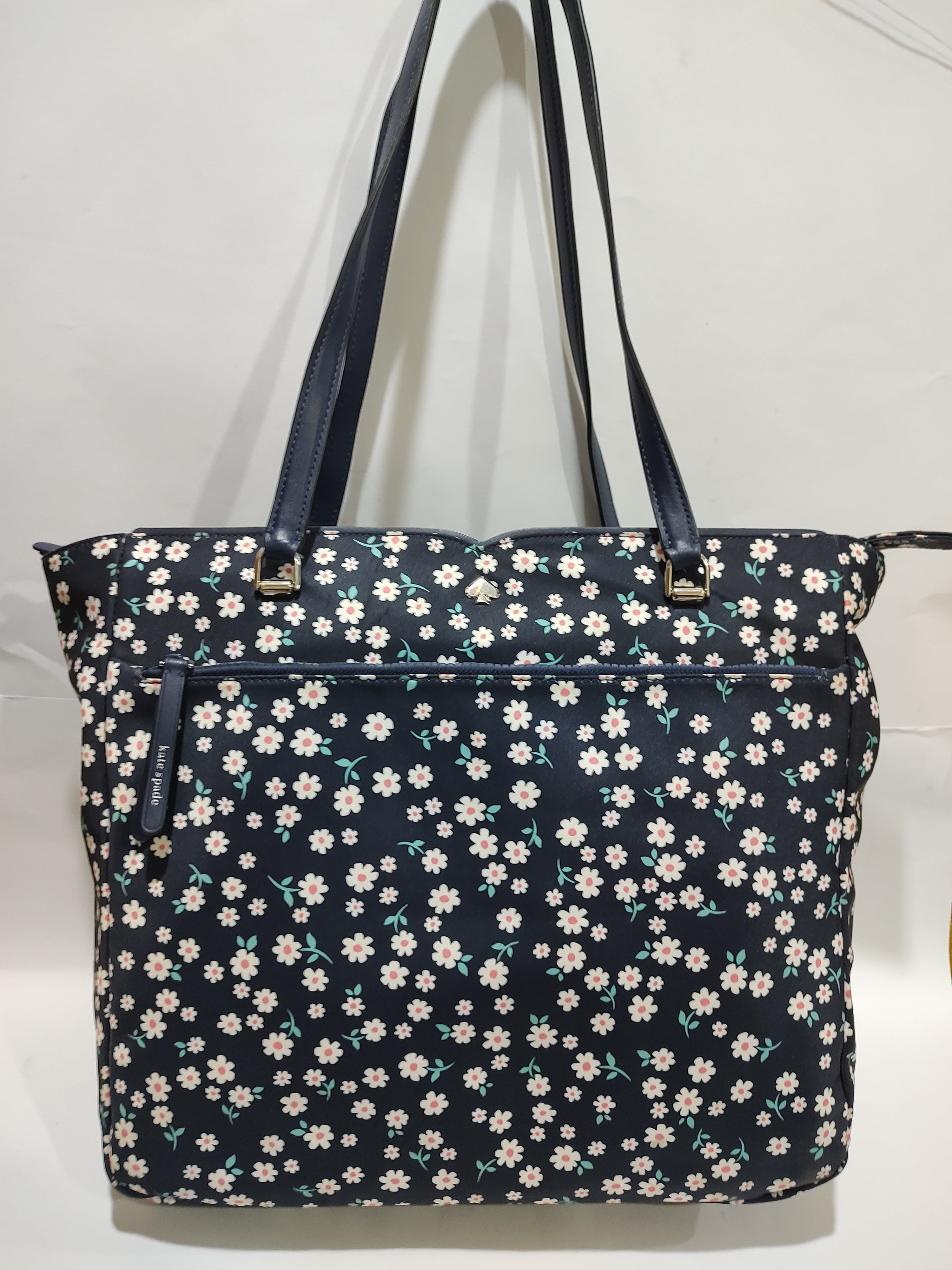 Navy Floral Daisy Print Large Nylon Tote Bag 🌼