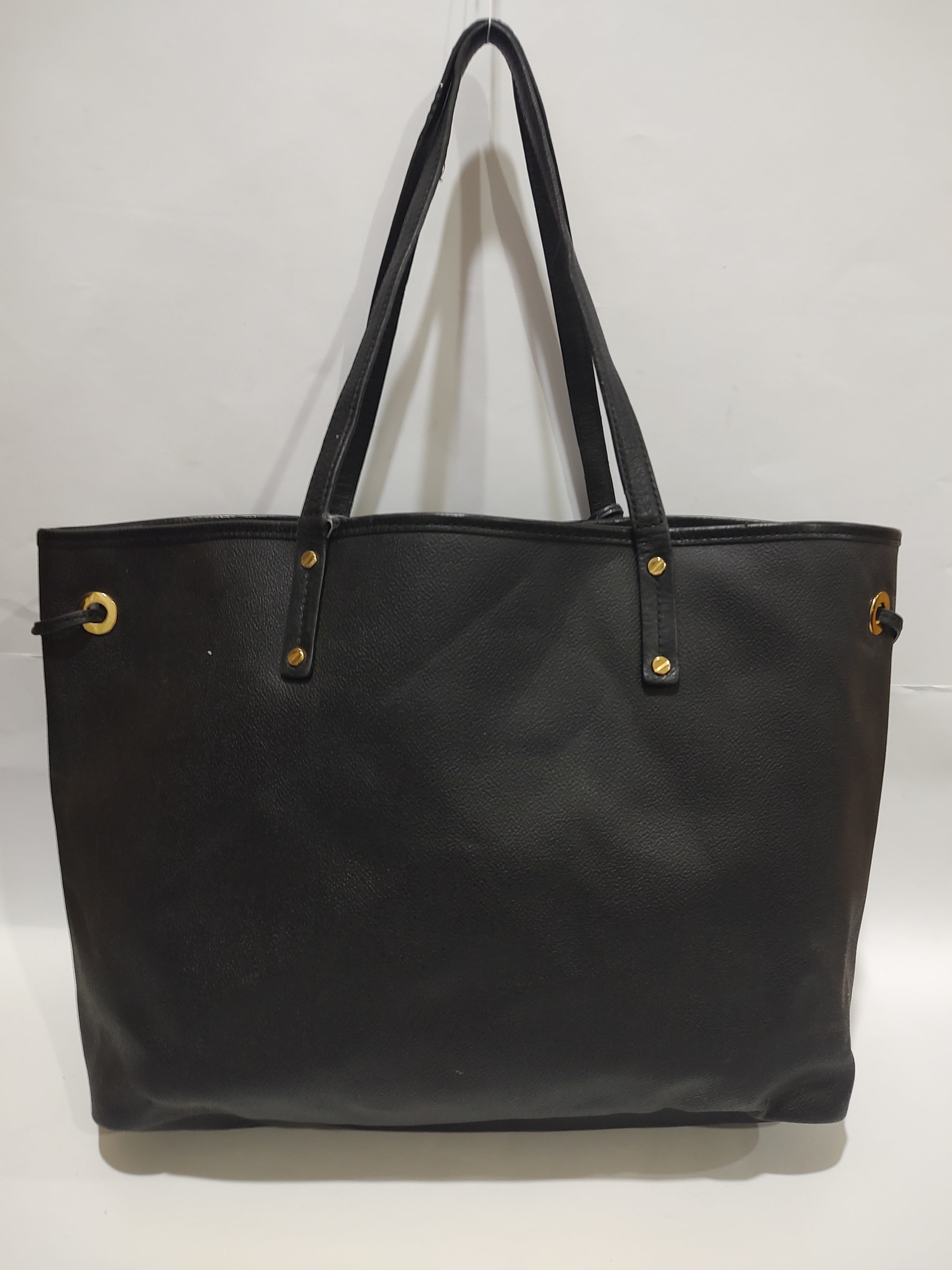 Classic Black Pebbled Leather Tote Bag – Versatile Large Shoulder Bag with Gold Accents