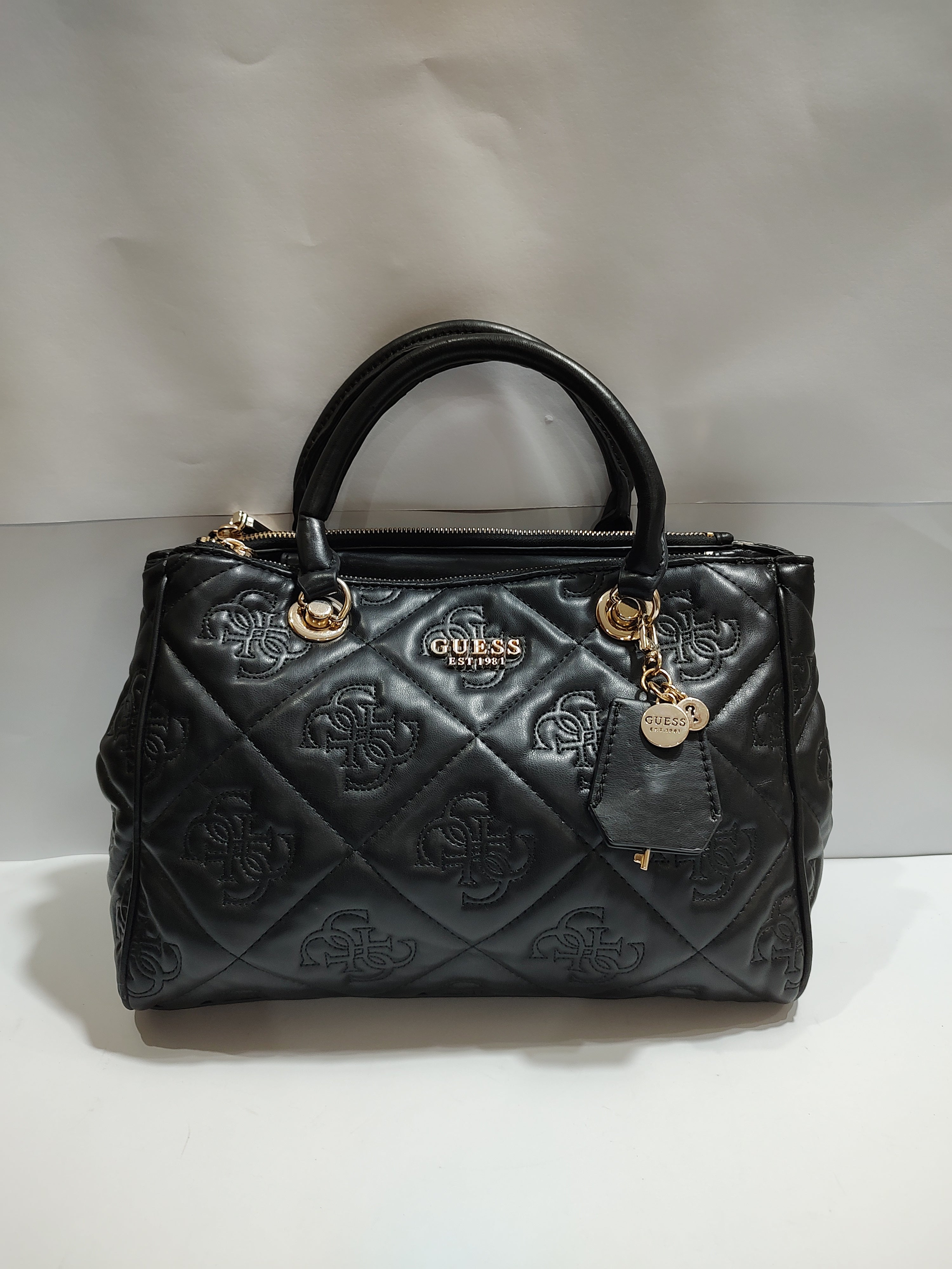 Luxury Quilted Vegan Leather Satchel - Elegant Black with Gold Accents 🖤✨