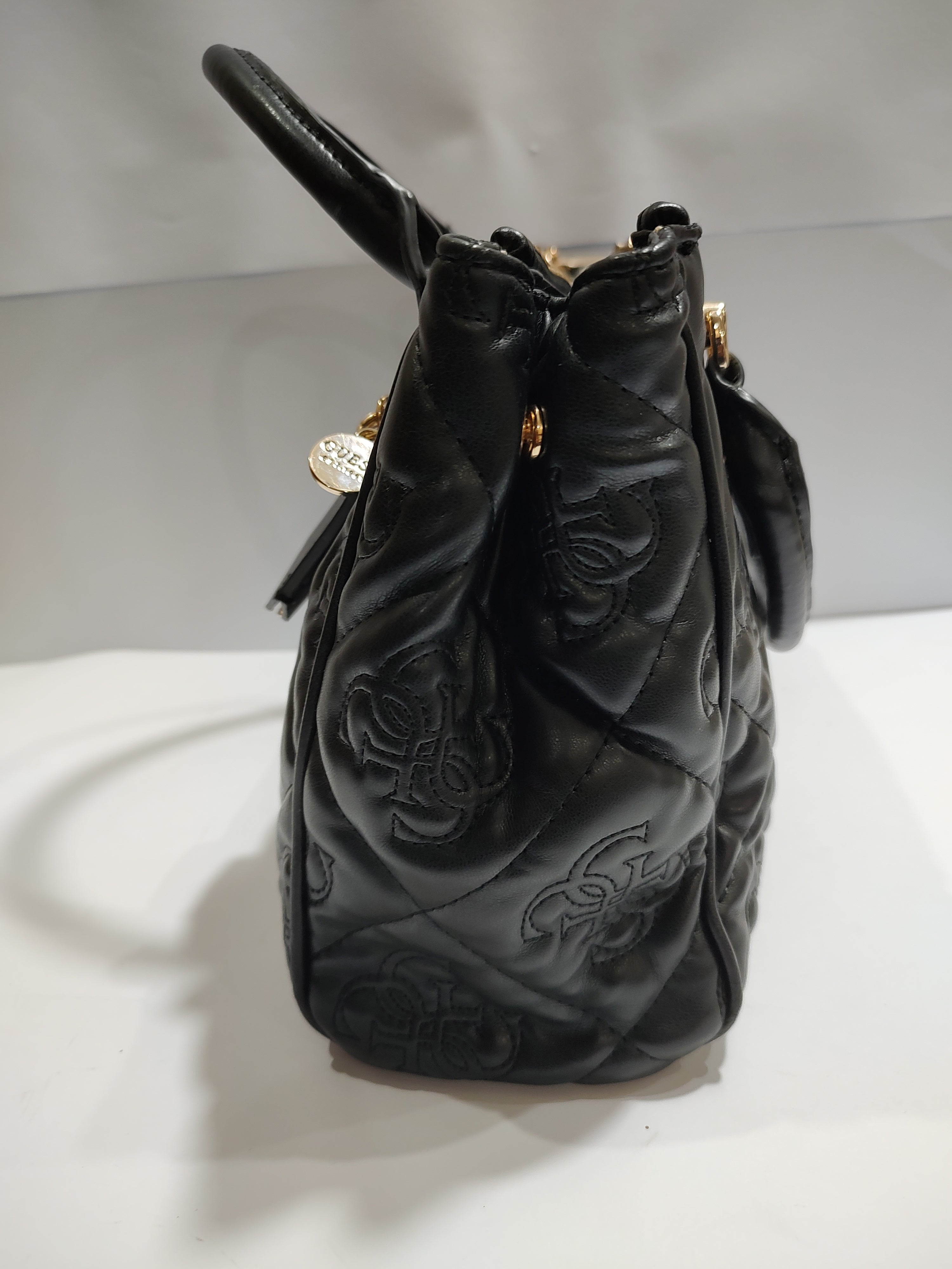Luxury Quilted Vegan Leather Satchel - Elegant Black with Gold Accents 🖤✨