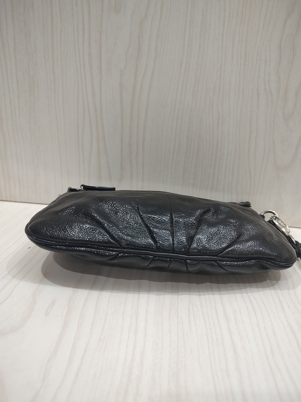 Chic Pleated Black Leather Wristlet Clutch 🖤
