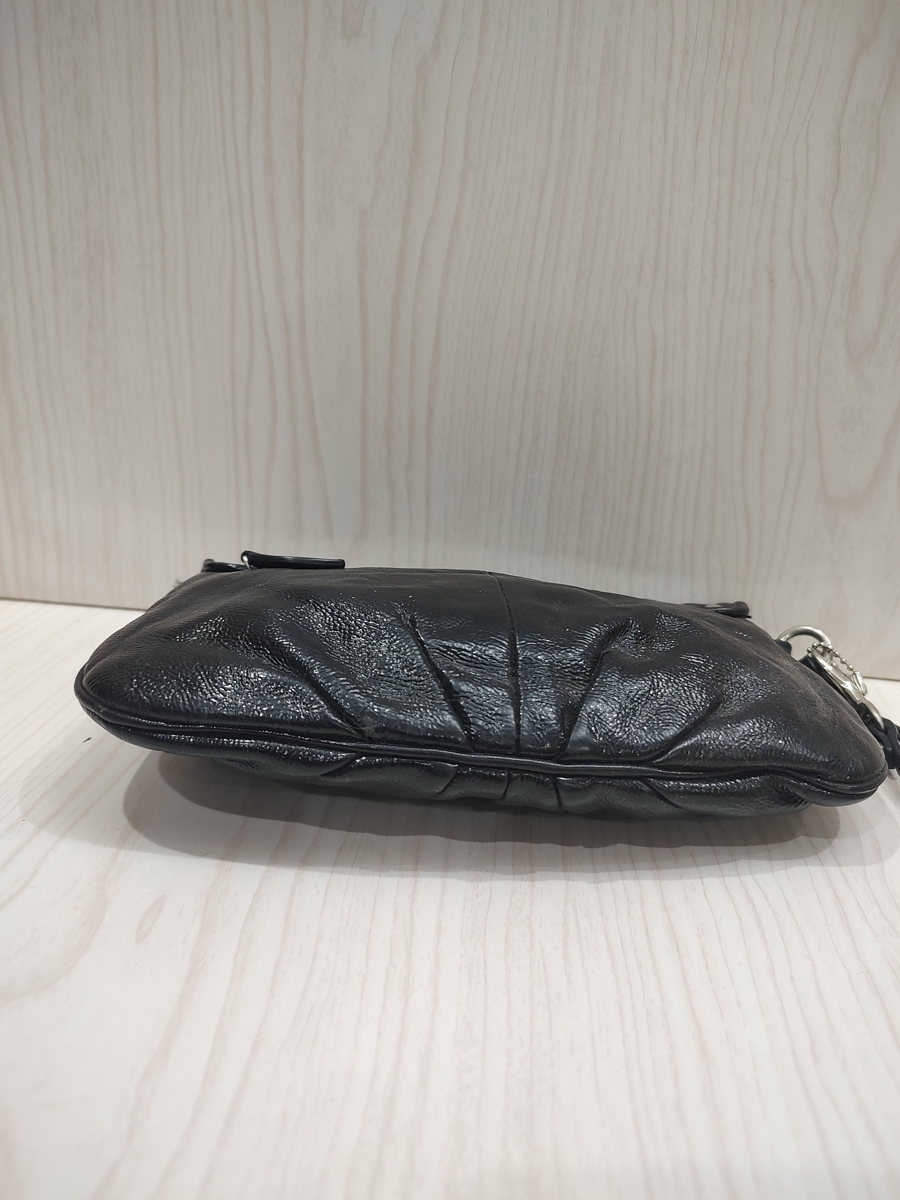 Chic Pleated Black Leather Wristlet Clutch 🖤