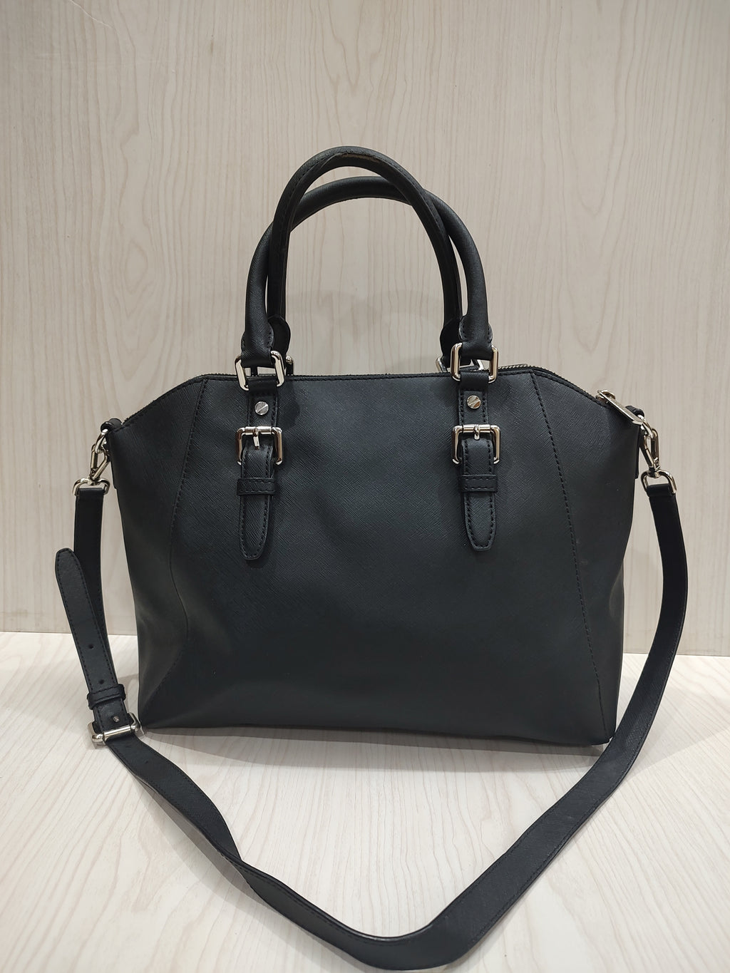 Elegant Black Crossgrain Leather Satchel Bag