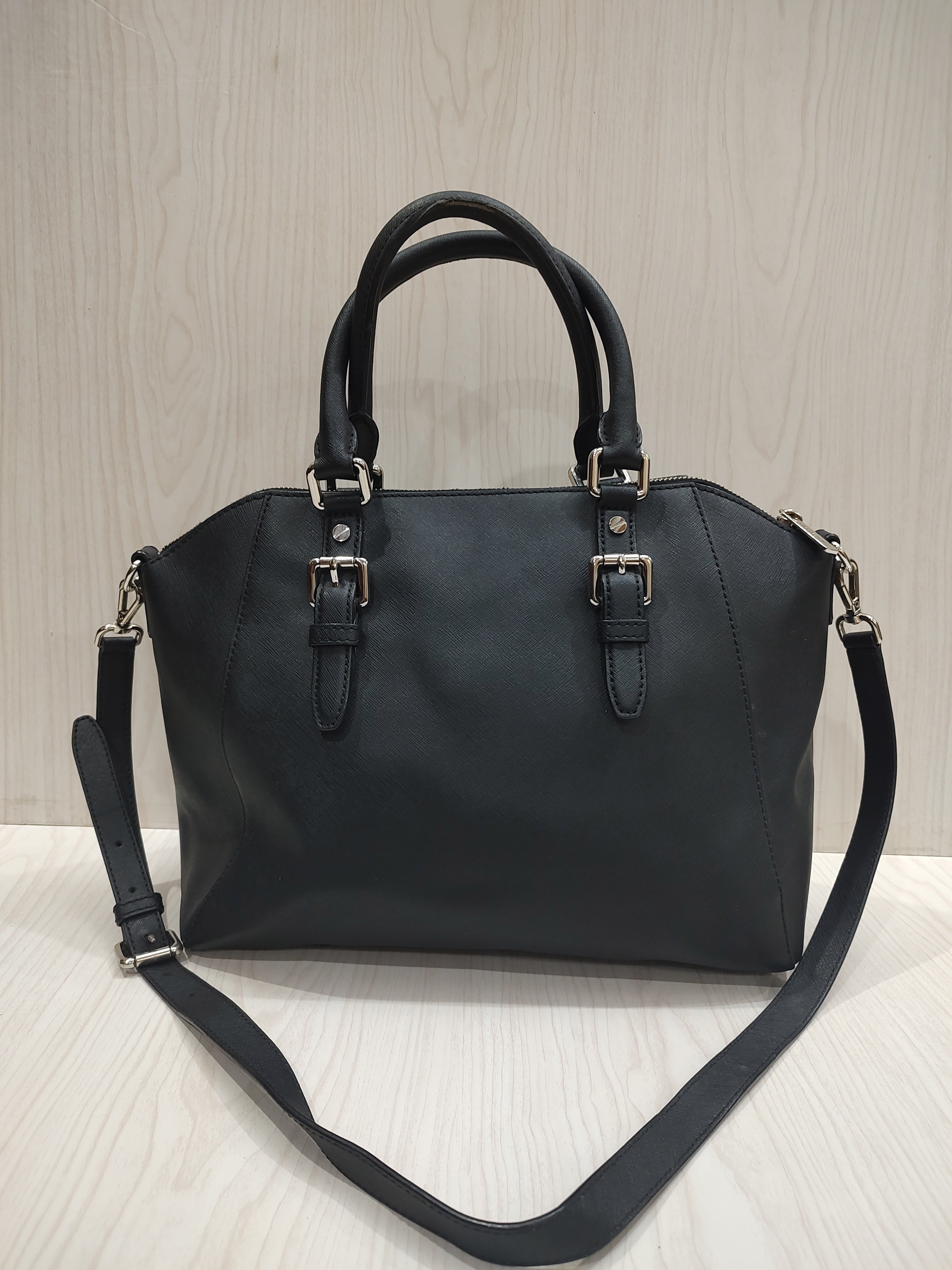 Elegant Black Crossgrain Leather Satchel Bag