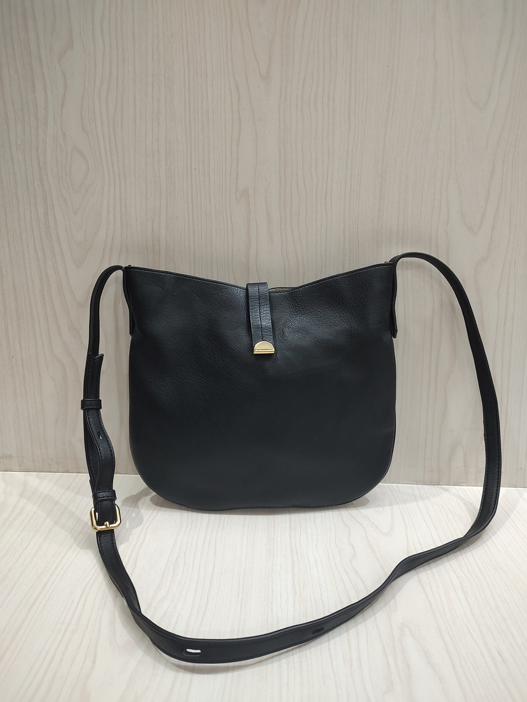 Minimalist Black Hobo Crossbody Bag with Removable Canvas Pouch