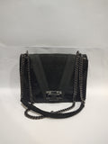 Chic Black Mixed-Texture Crossbody Bag – Gunmetal Chain & Snakeskin Accents