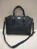 Elegant Black Crossgrain Leather Satchel Bag