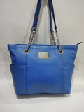 Vibrant Cobalt Blue Leather Tote with Silver Chain Accents 👜