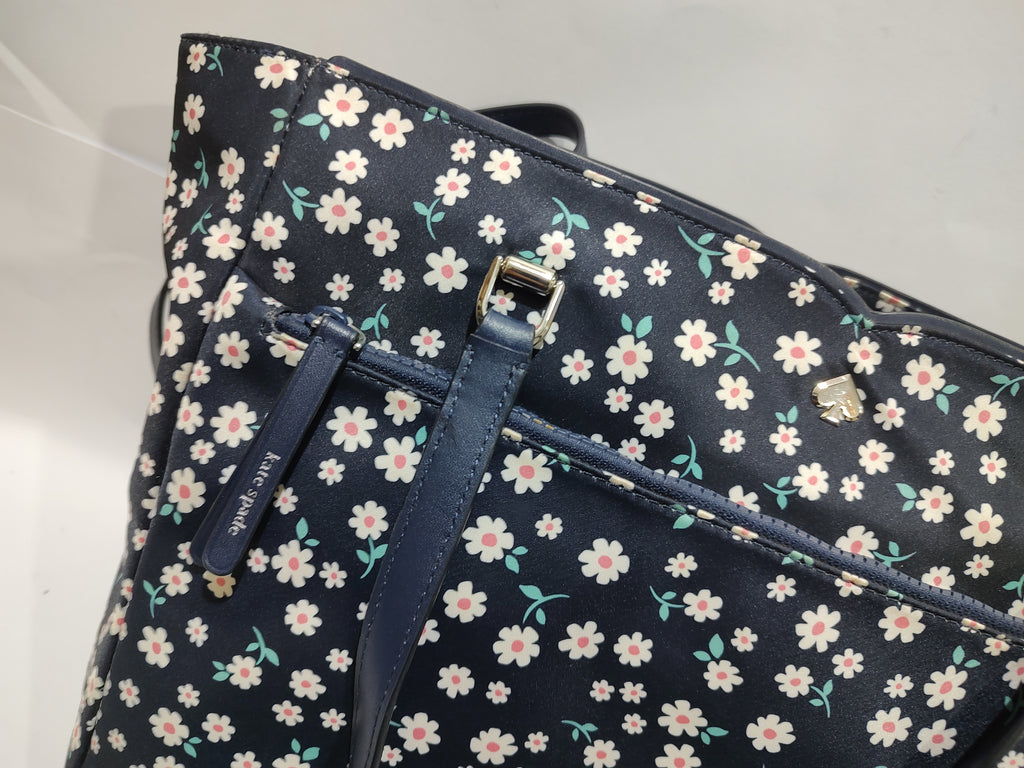 Navy Floral Daisy Print Large Nylon Tote Bag 🌼