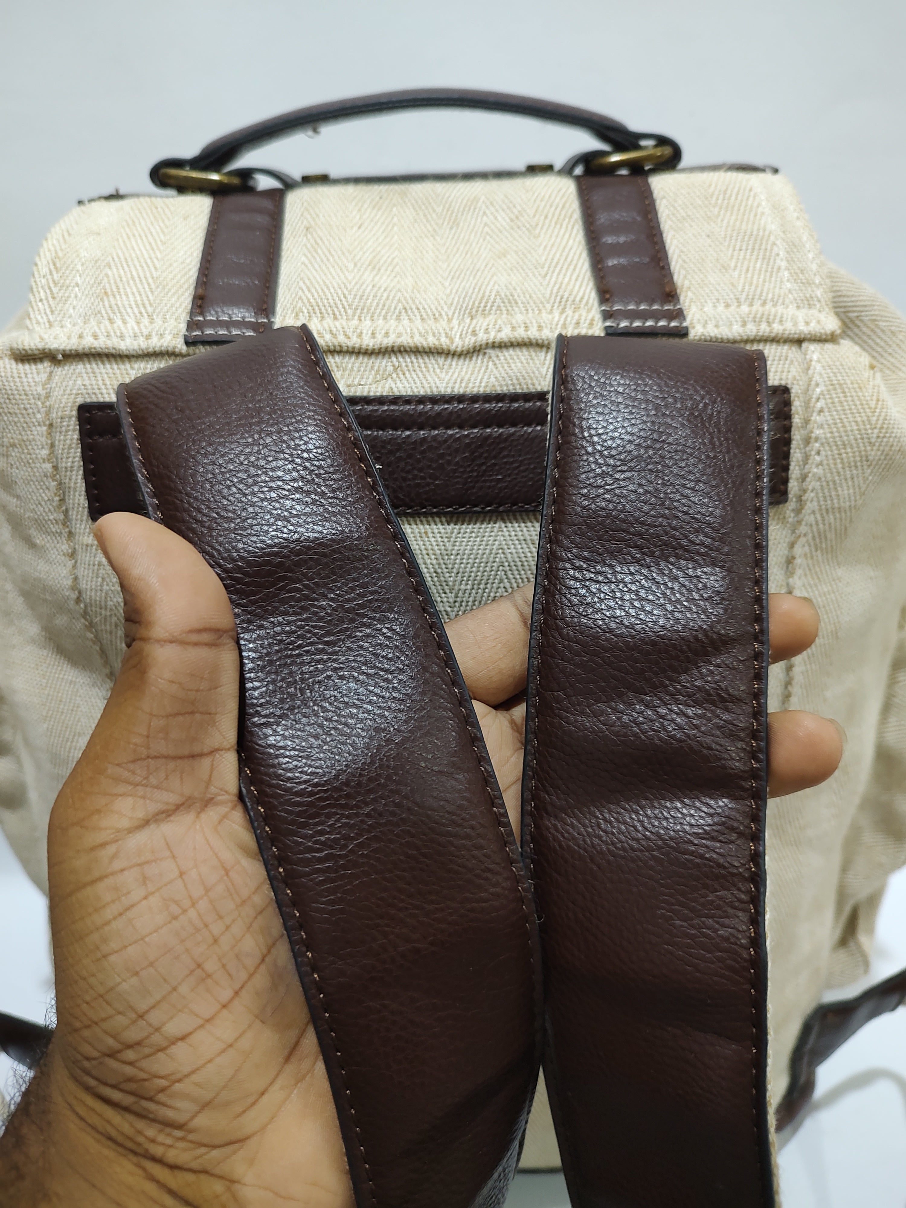 Herringbone Canvas & Faux Leather Rucksack 🎒