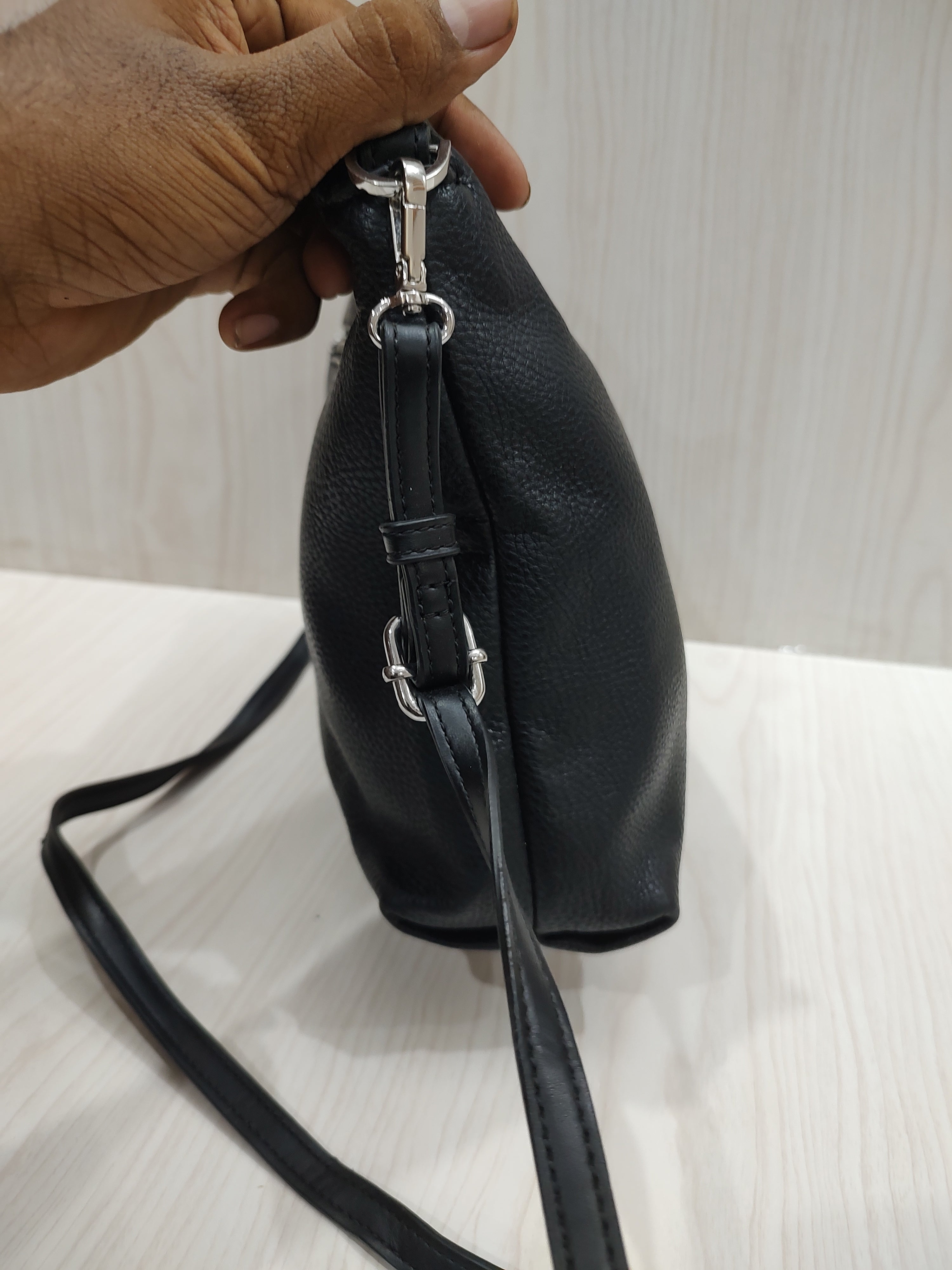 Sleek Textured Crossbody Bag with Triple-Compartment Storage