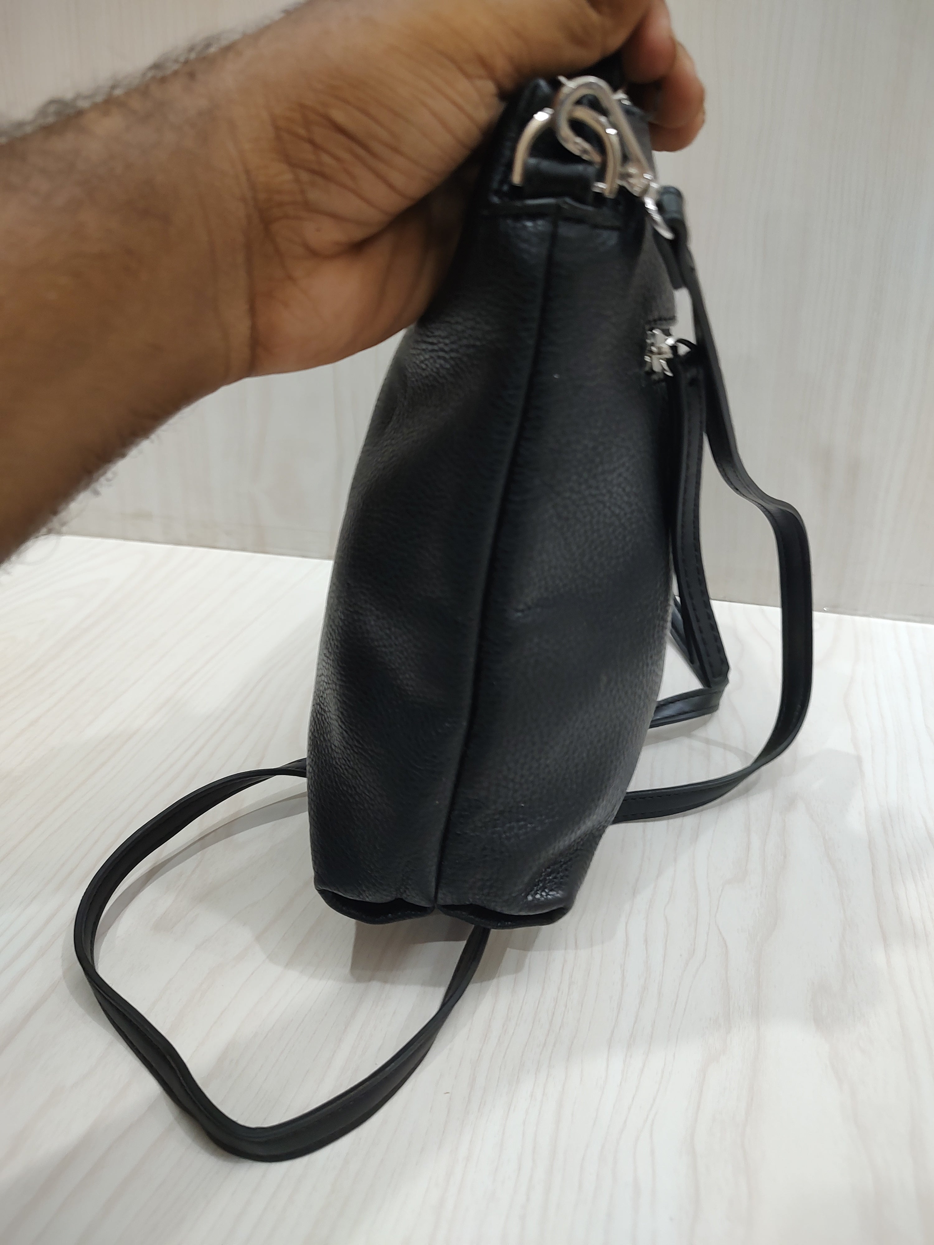Sleek Textured Crossbody Bag with Triple-Compartment Storage