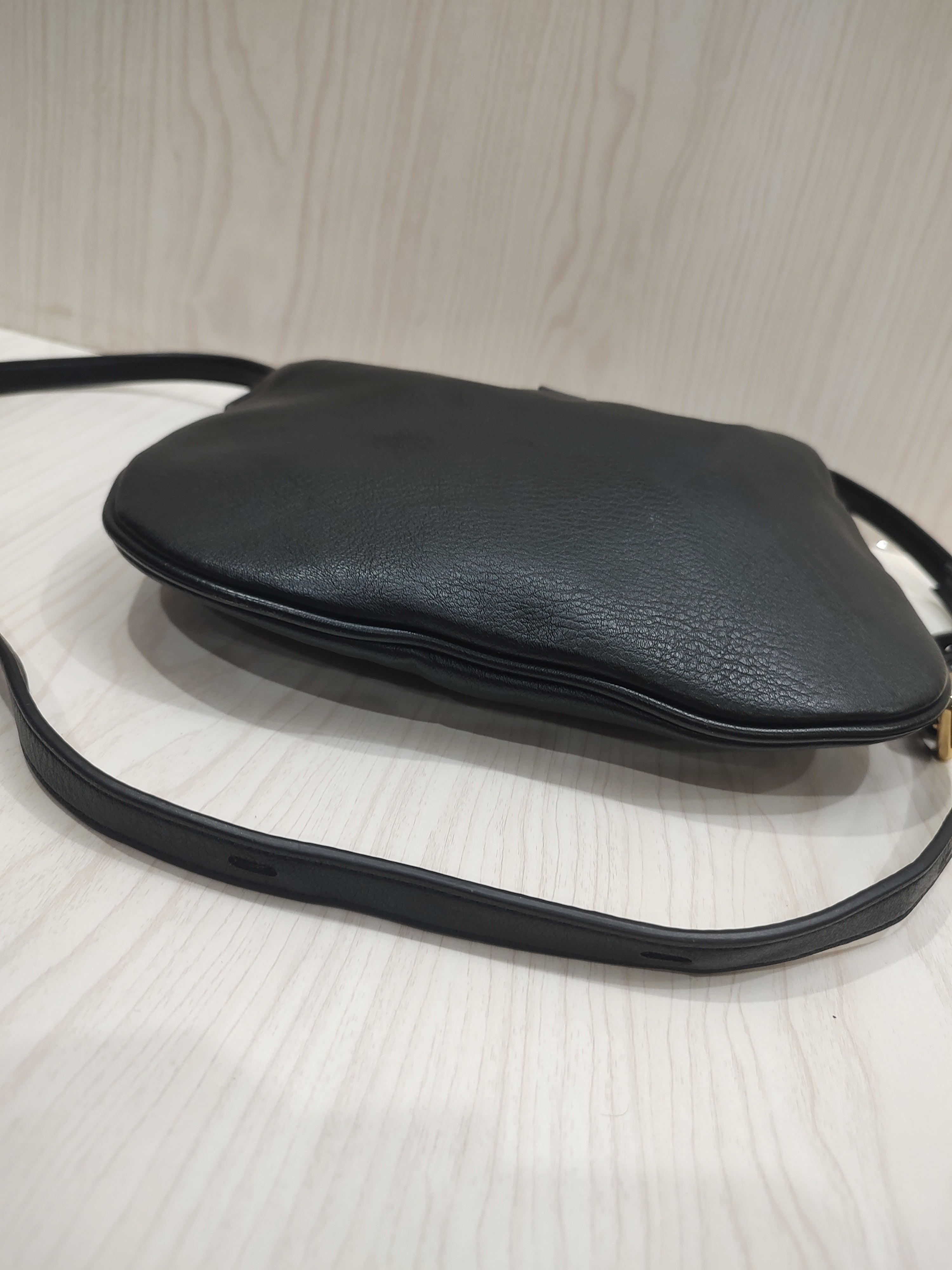 Minimalist Black Hobo Crossbody Bag with Removable Canvas Pouch