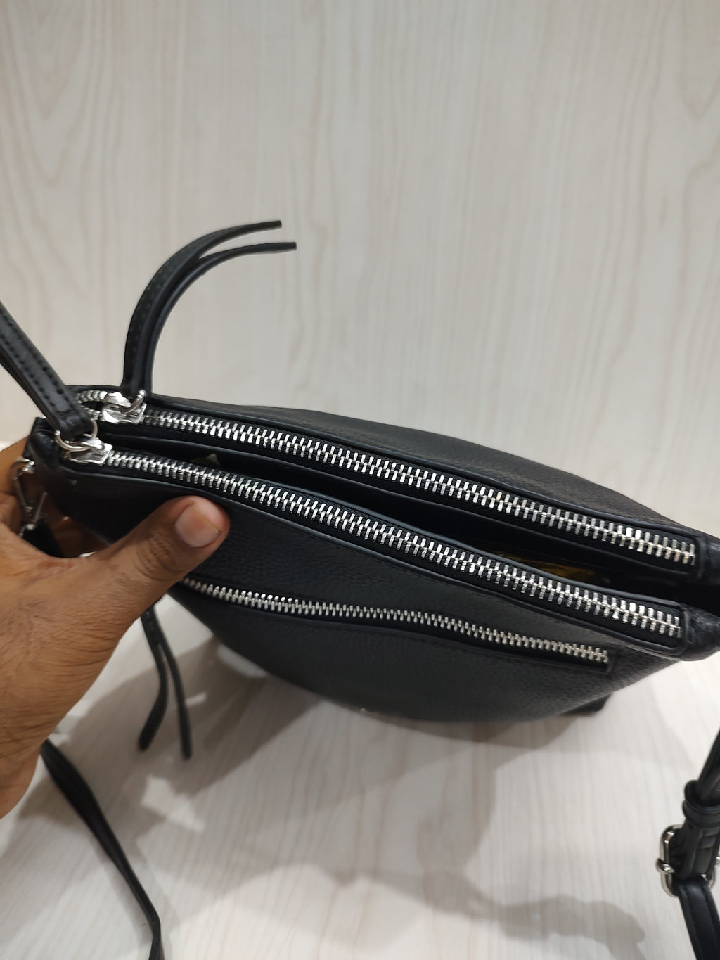 Sleek Textured Crossbody Bag with Triple-Compartment Storage
