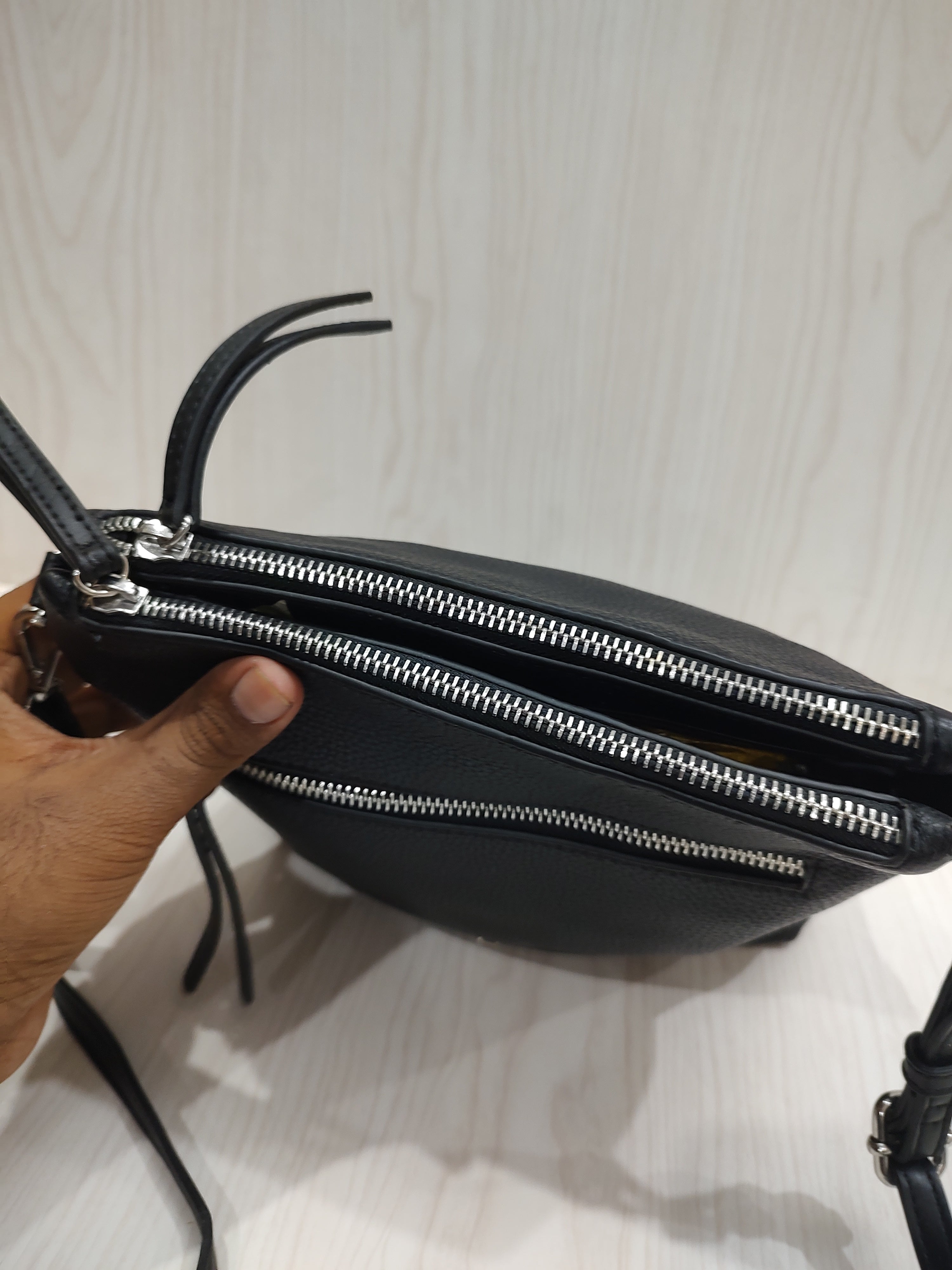 Sleek Textured Crossbody Bag with Triple-Compartment Storage