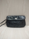 Chic Pleated Black Leather Wristlet Clutch 🖤