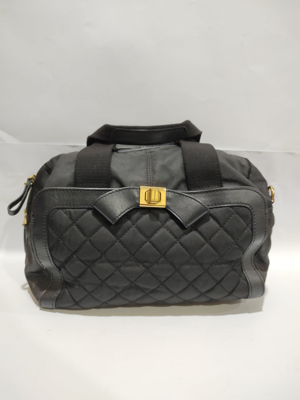 Quilted Black Nylon Bow Duffel Bag 🎀