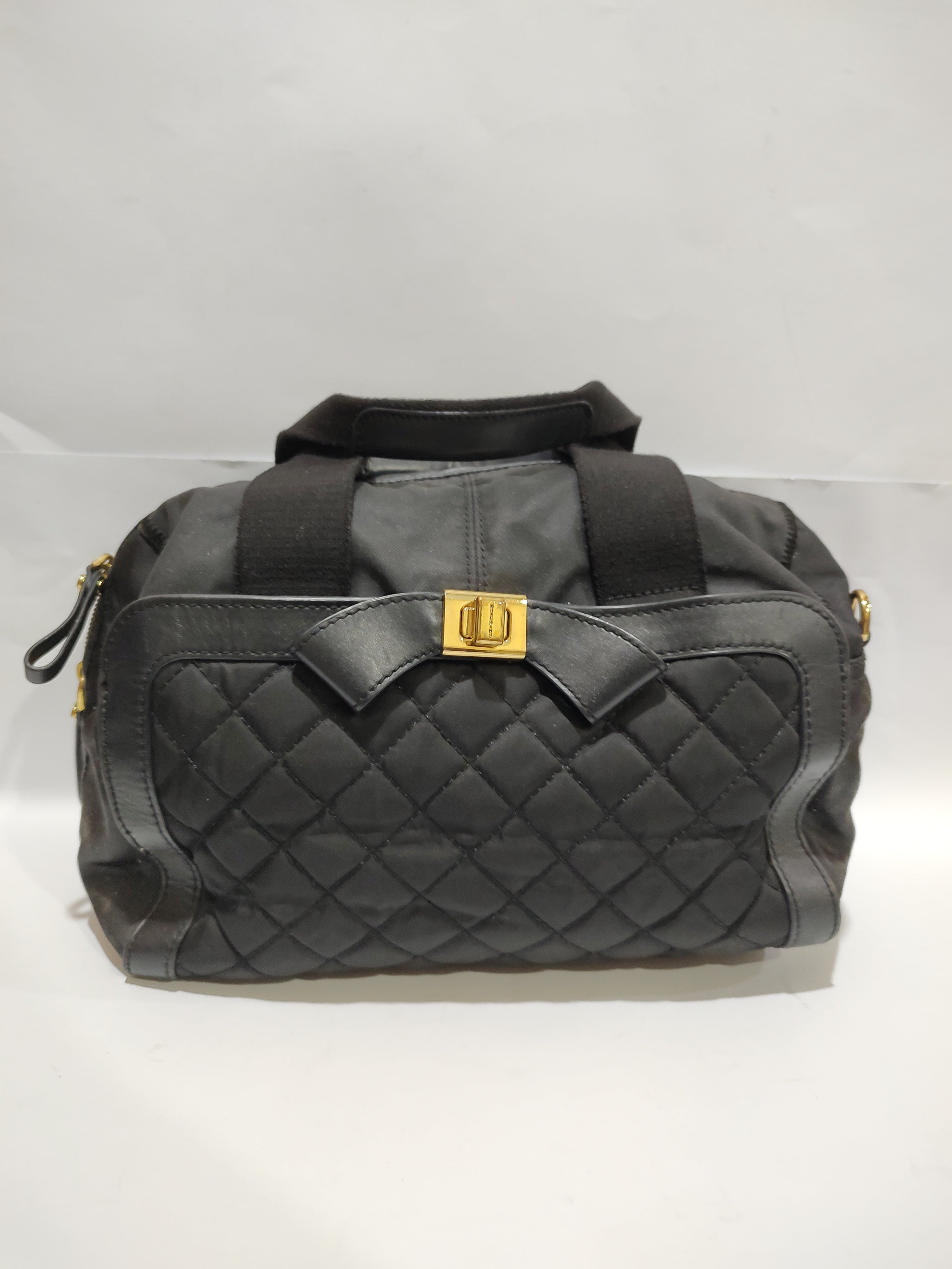 Quilted Black Nylon Bow Duffel Bag 🎀