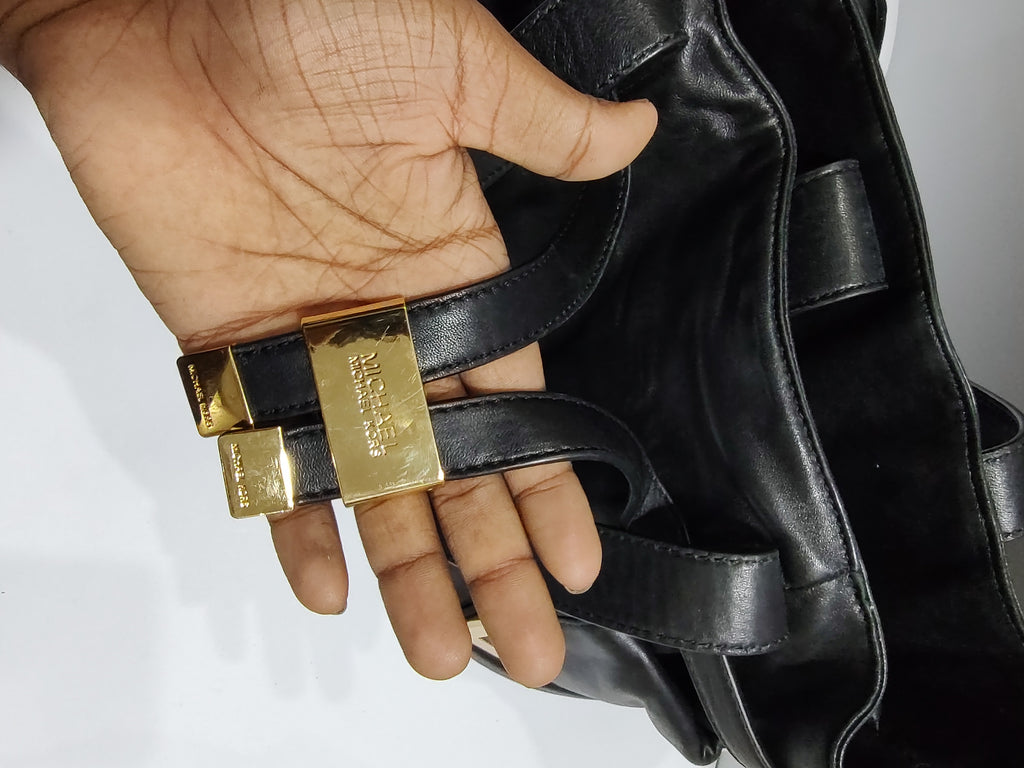 Premium Soft Leather Multi-Pocket Tote - Black with Bold Gold Hardware 🖤✨