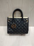 ✨ Edgy Quilted Black Top-Handle Handbag with Gold Studs 👜