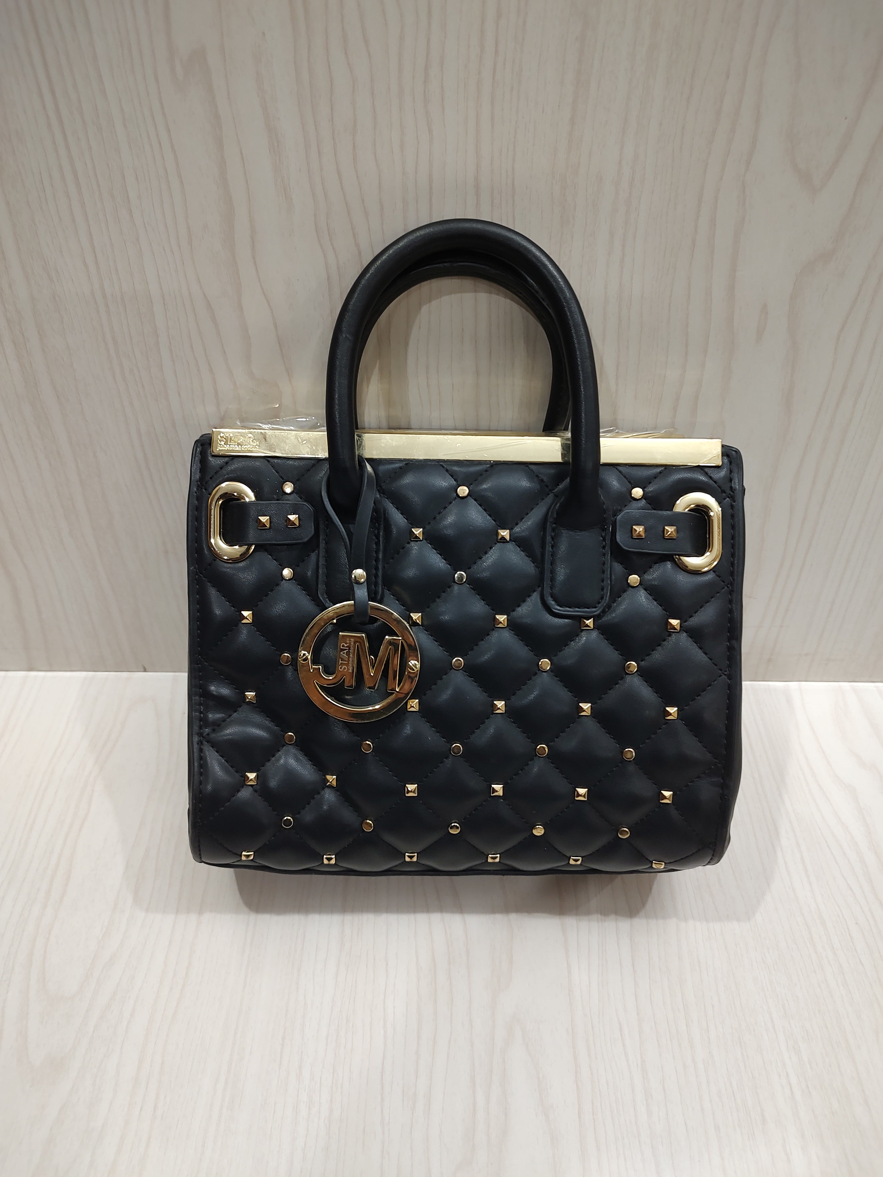 ✨ Edgy Quilted Black Top-Handle Handbag with Gold Studs 👜