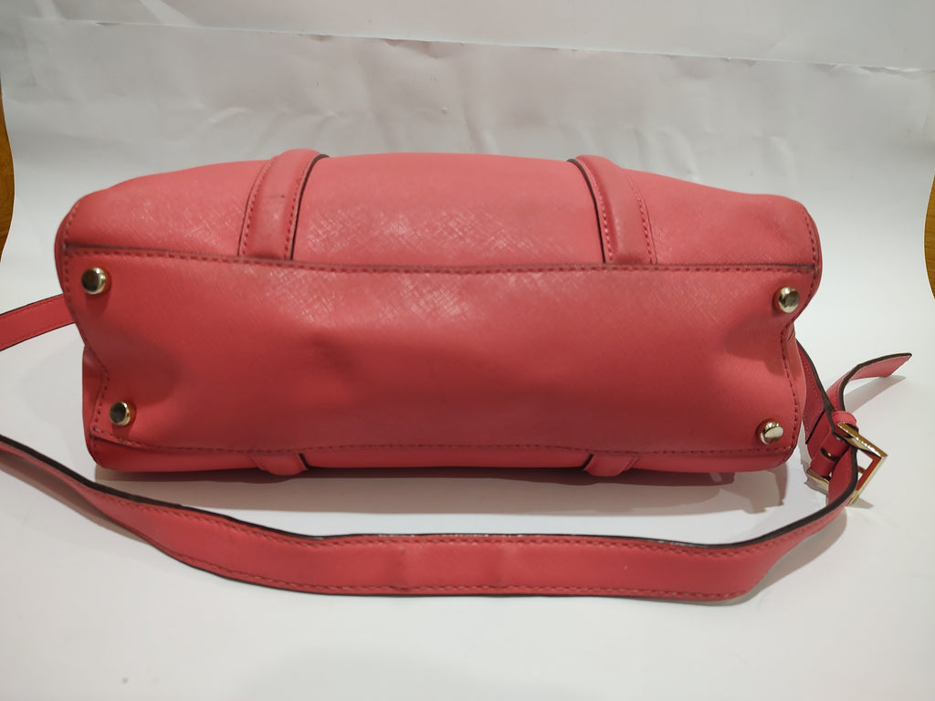 ✨ Coral Pink Saffiano Leather Satchel – Elegant Crossbody Handbag 👜