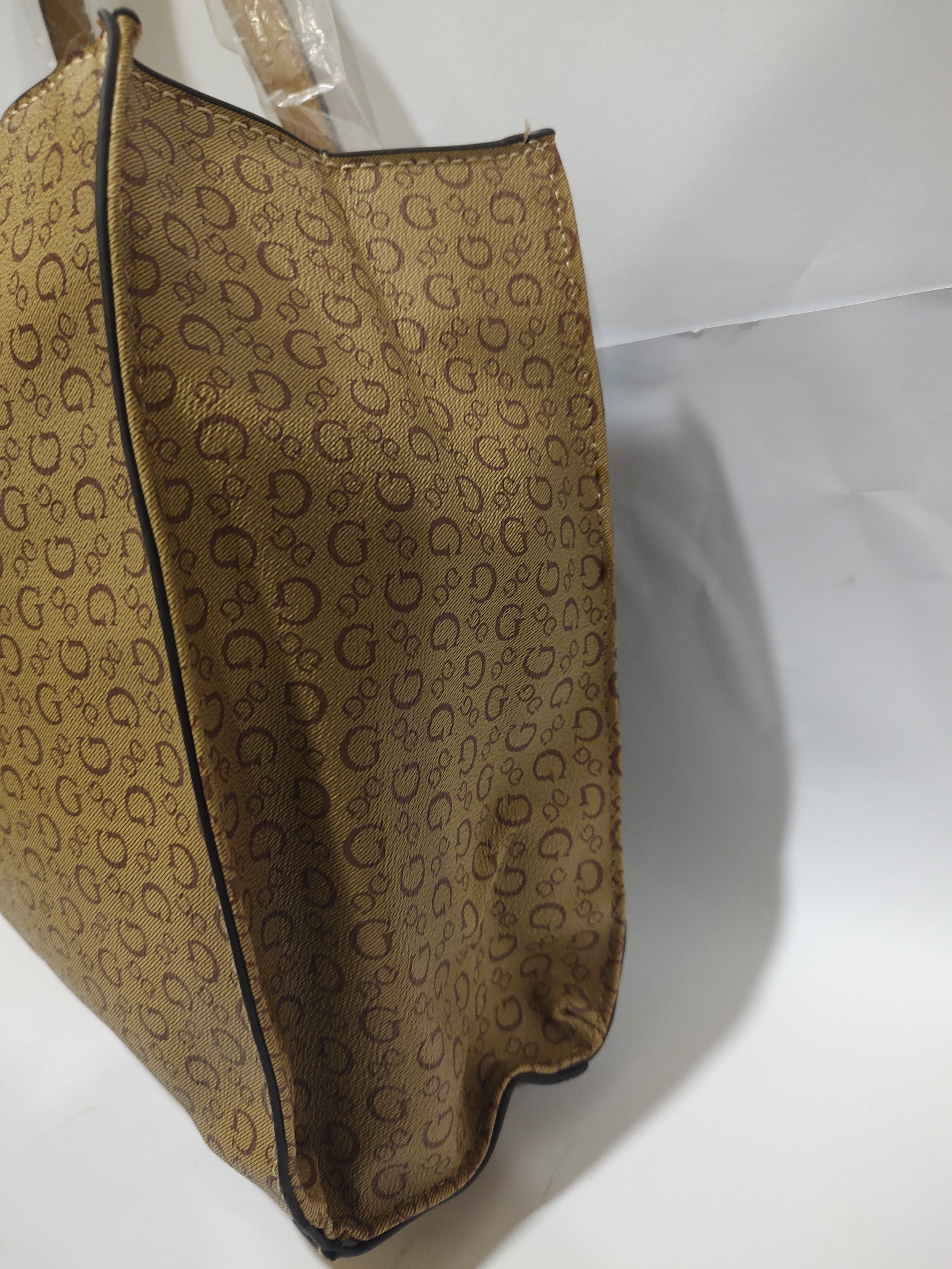 Classic Monogram Print Tote Bag – Elegant Tan & Earthy Brown Professional Satchel