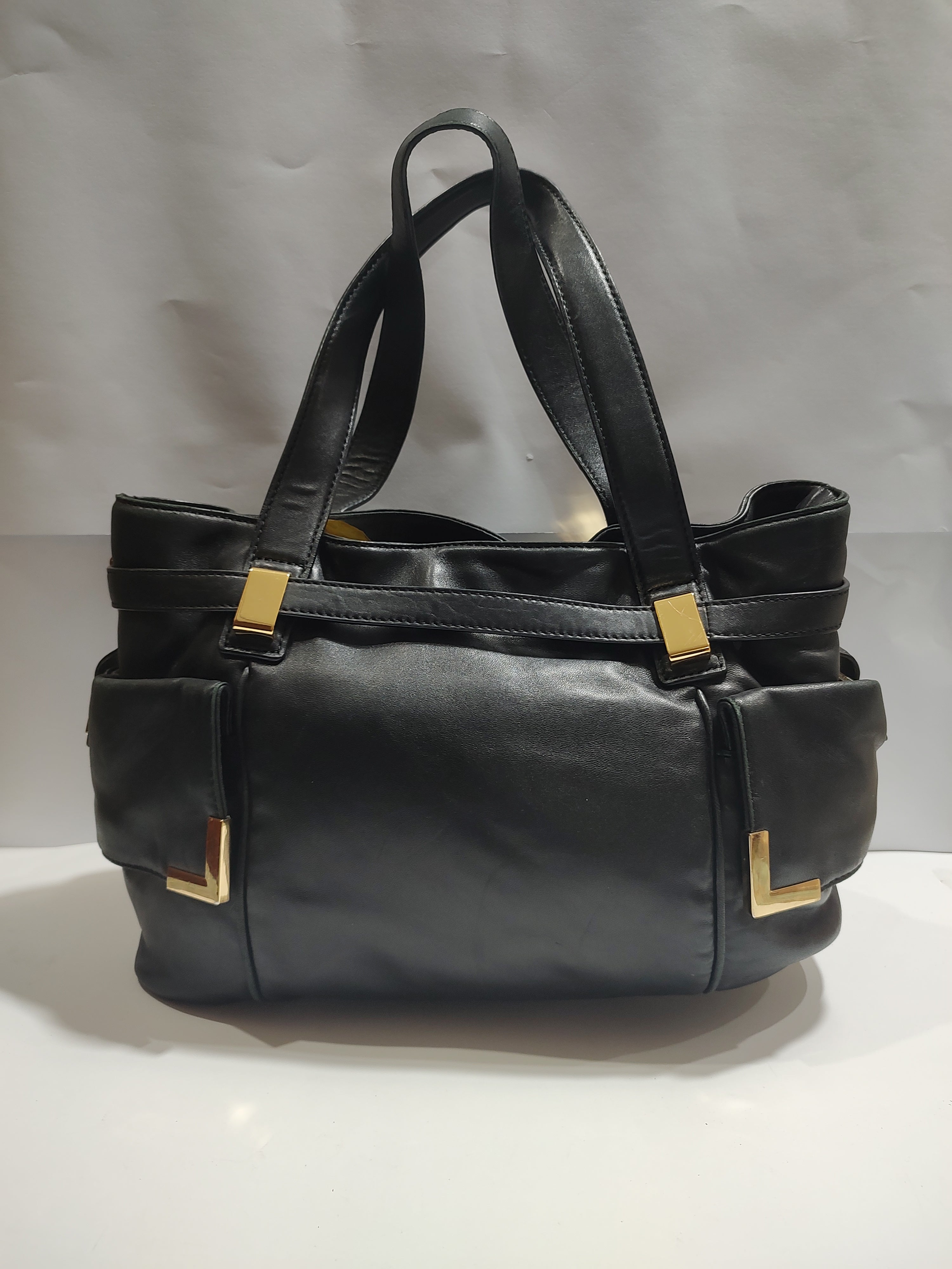 Premium Soft Leather Multi-Pocket Tote - Black with Bold Gold Hardware 🖤✨